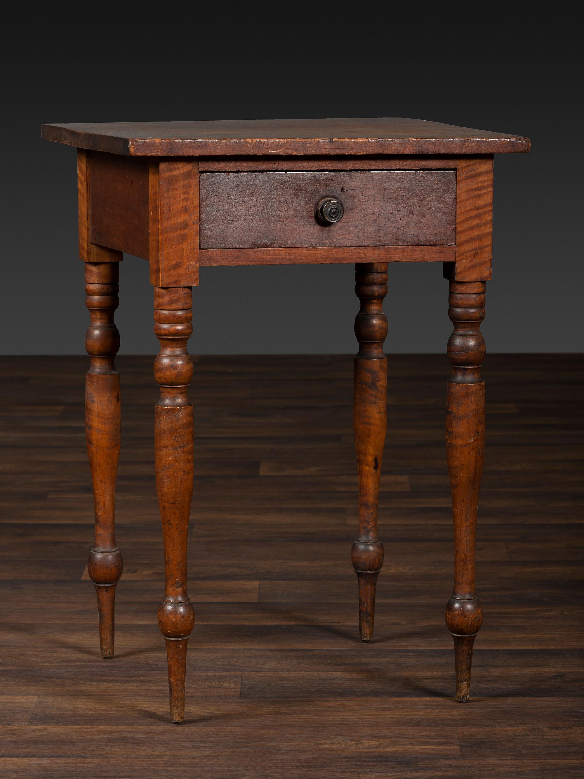 A Federal Cherrywood and Tiger Maple One Drawer Work Stand