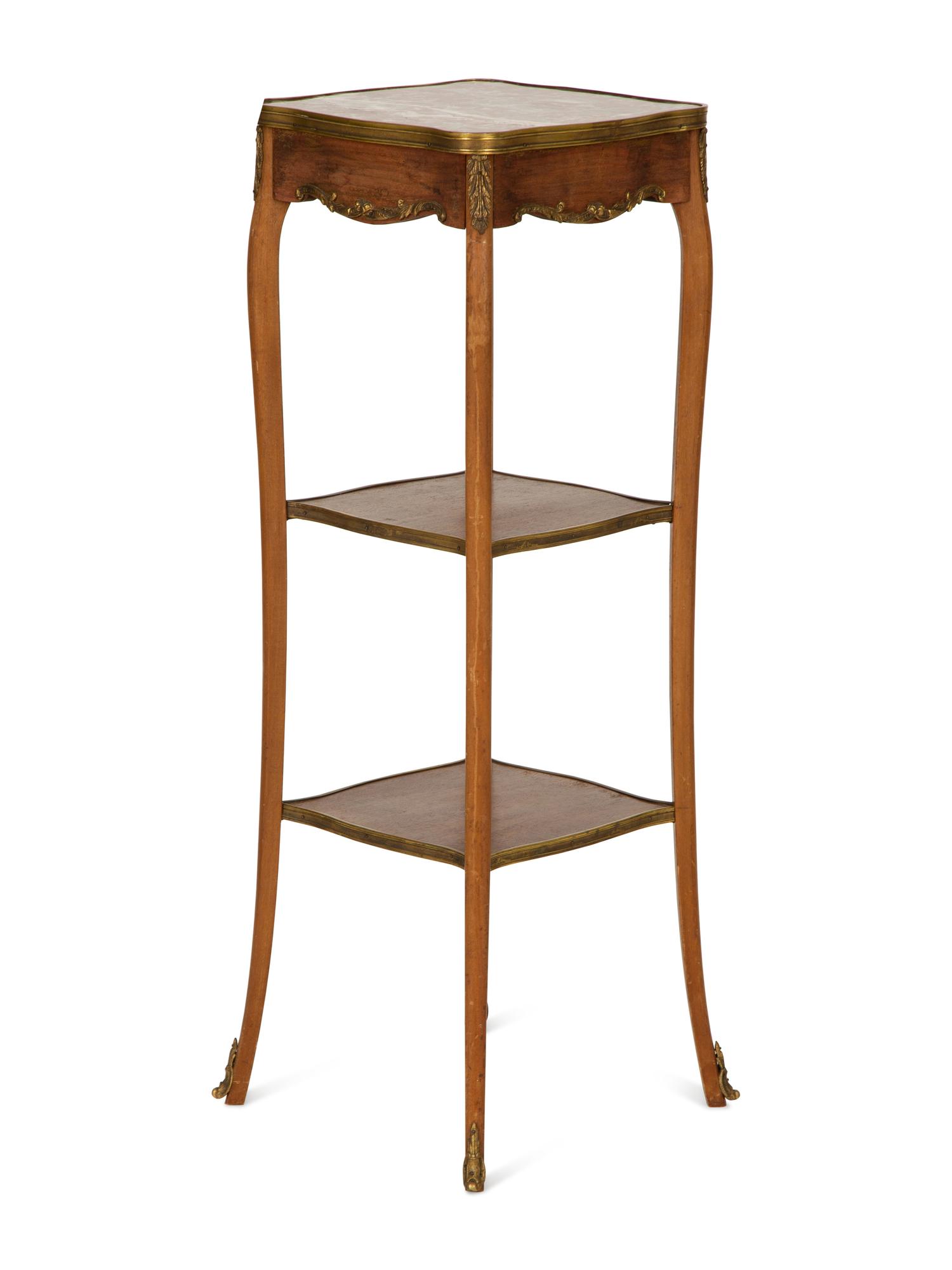 A Louis XV/XVI Transitional Gilt Metal Mounted Marble-Top Side Table