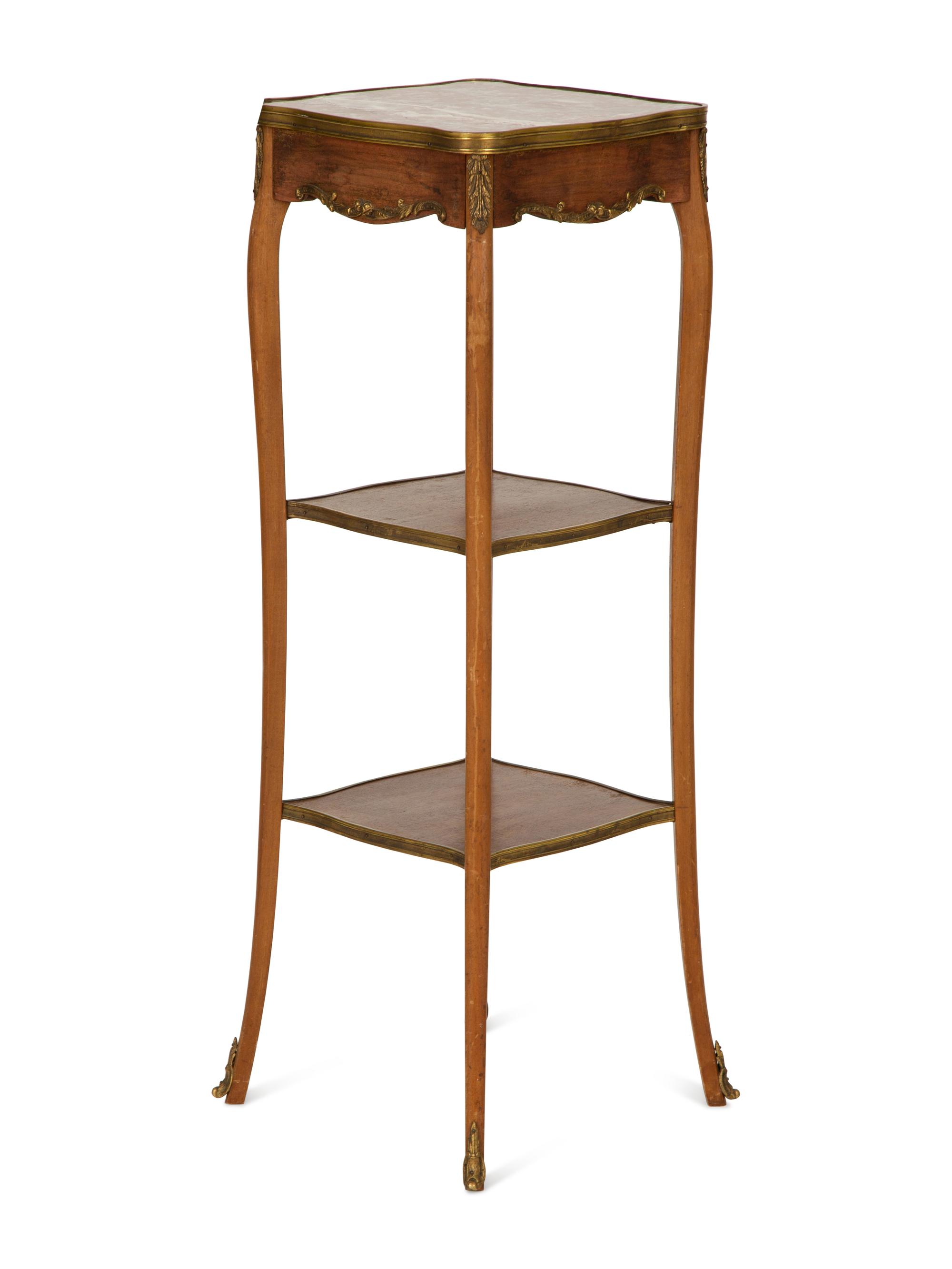 A Louis XV/XVI Transitional Gilt Metal Mounted Marble-Top Side Table