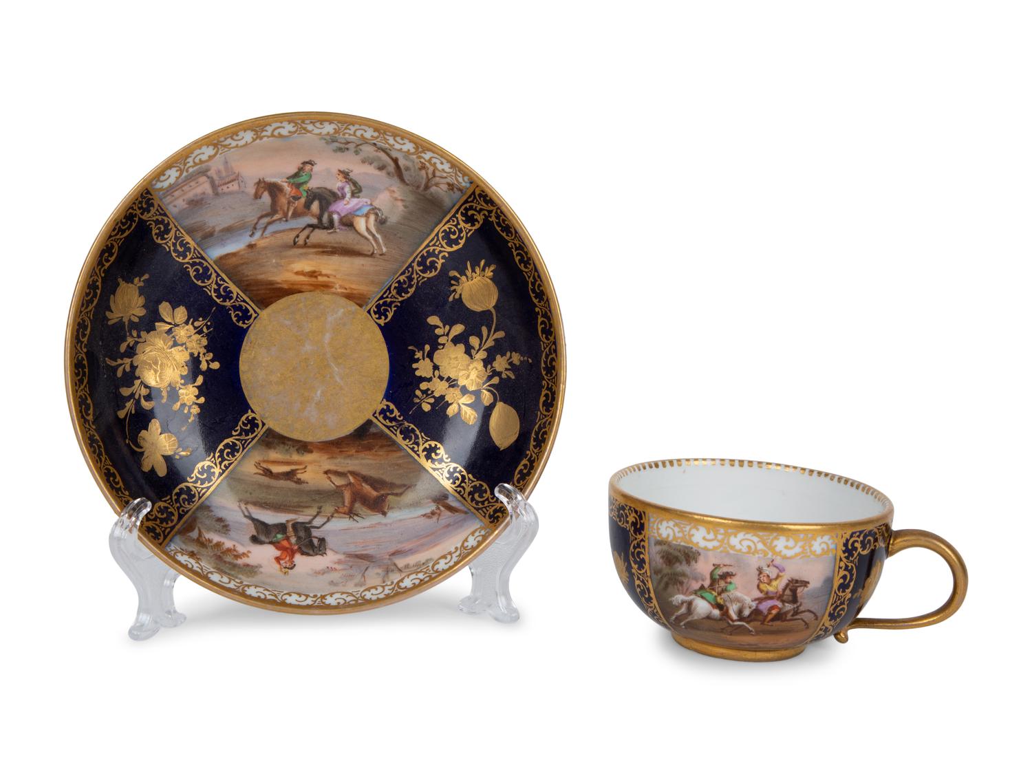 Five Meissen Porcelain Teacups and Saucers — PRIMARILY 19TH CENTURY