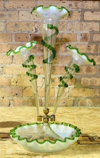 An Opalescent Glass Epergne Height 18 3/4 inches.