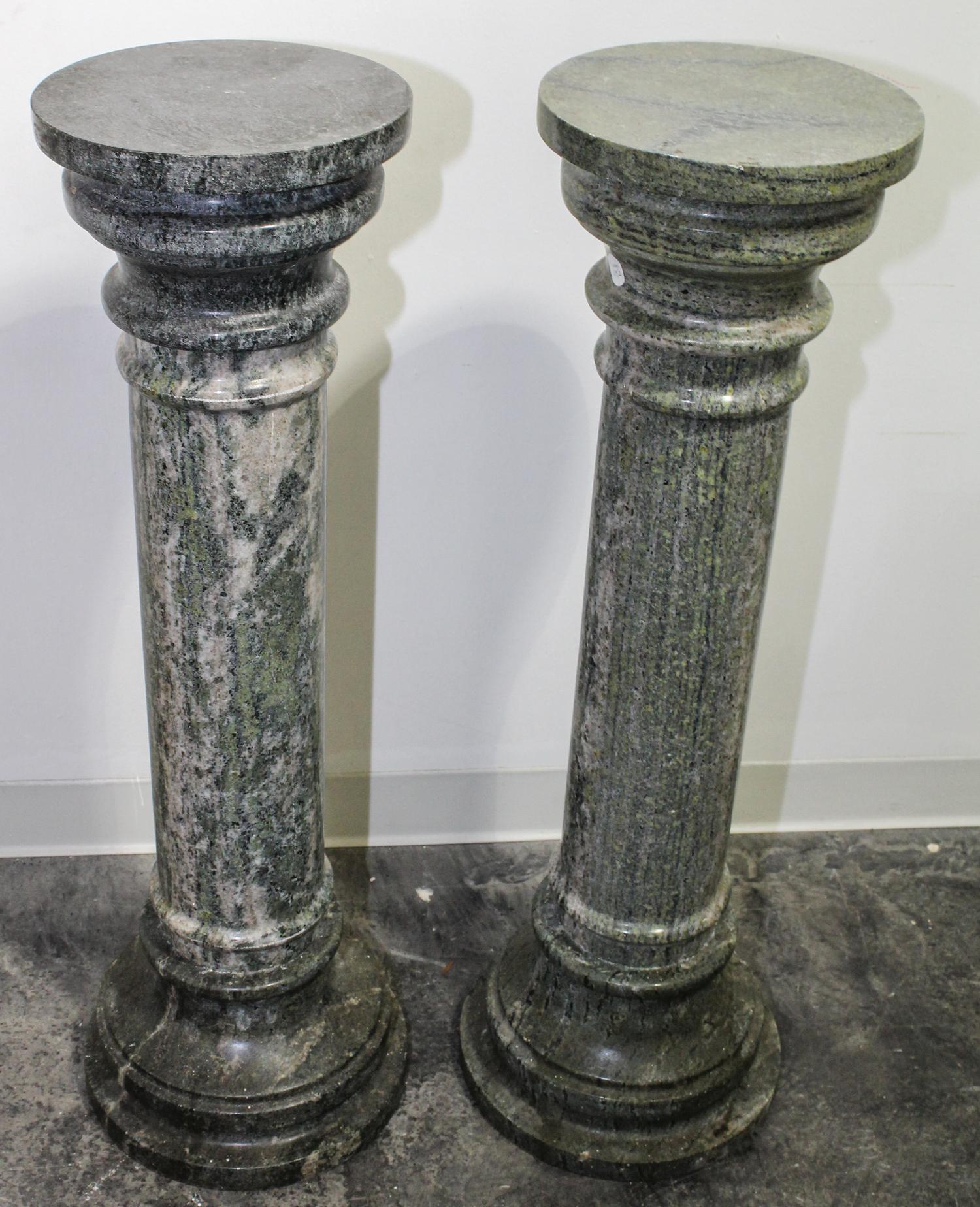 Two Turned Marble Pedestals. Height 39 inches.