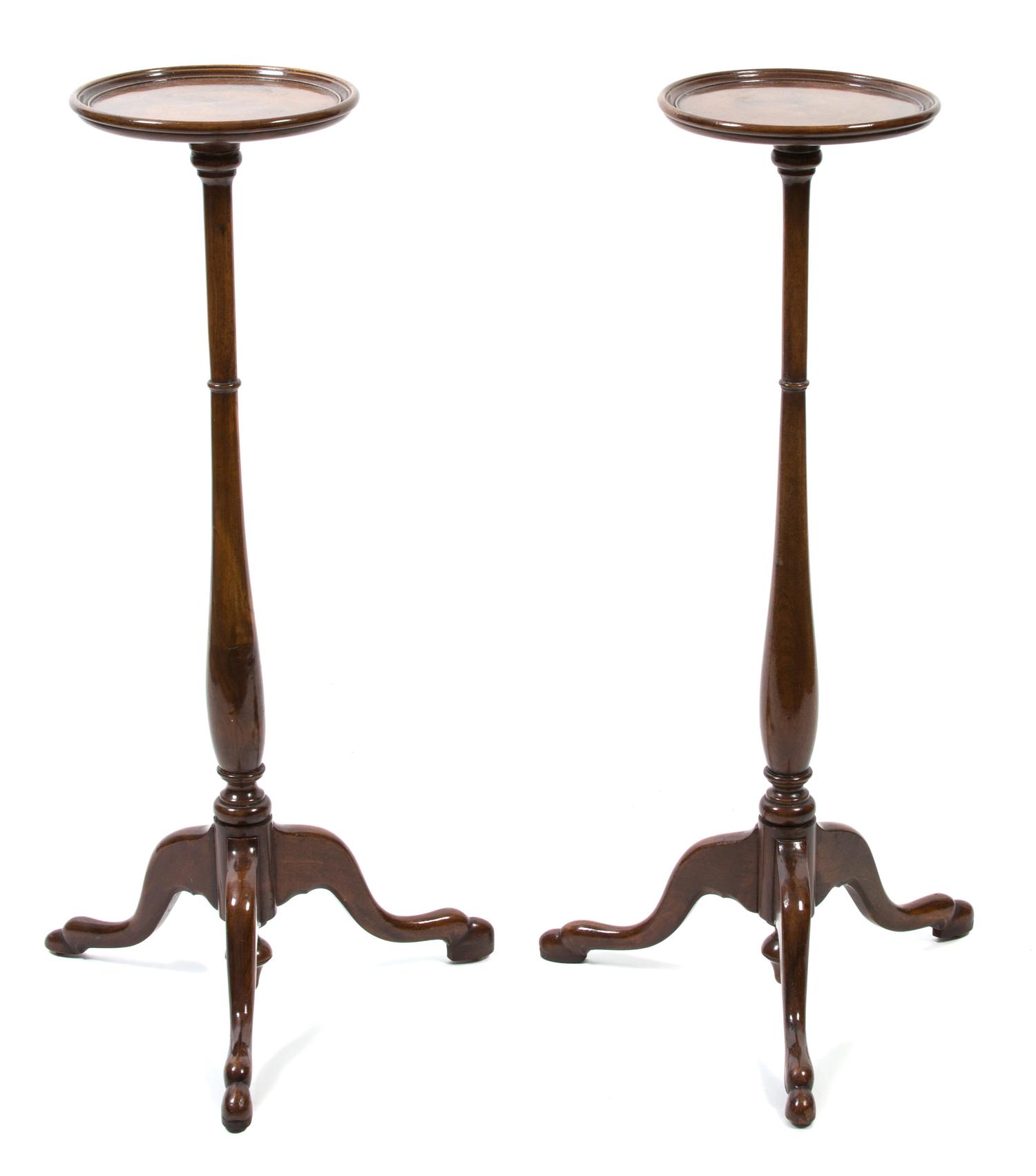 A Pair of George III Style Mahogany Tripod Candlestands Height 34 1/2 inches. — 20TH CENTURY