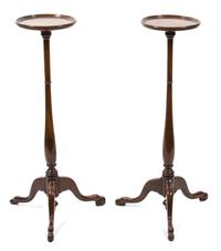 A Pair of George III Style Mahogany Tripod Candlestands Height 34 1/2 inches. — 20TH CENTURY