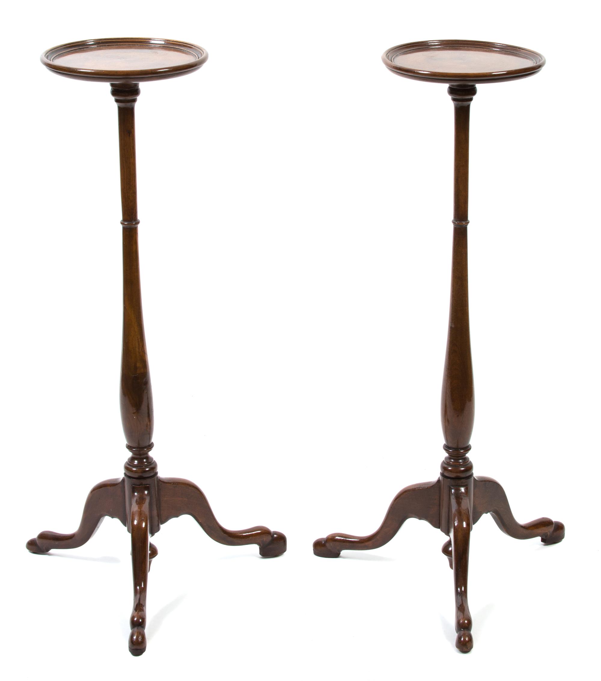 A Pair of George III Style Mahogany Tripod Candlestands Height 34 1/2 inches. — 20TH CENTURY
