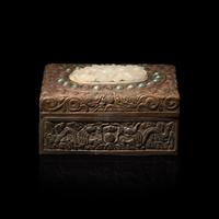 A Chinese Jade and Turquoise Embellished Brass Box — 銅嵌玉及綠松石蓋盒