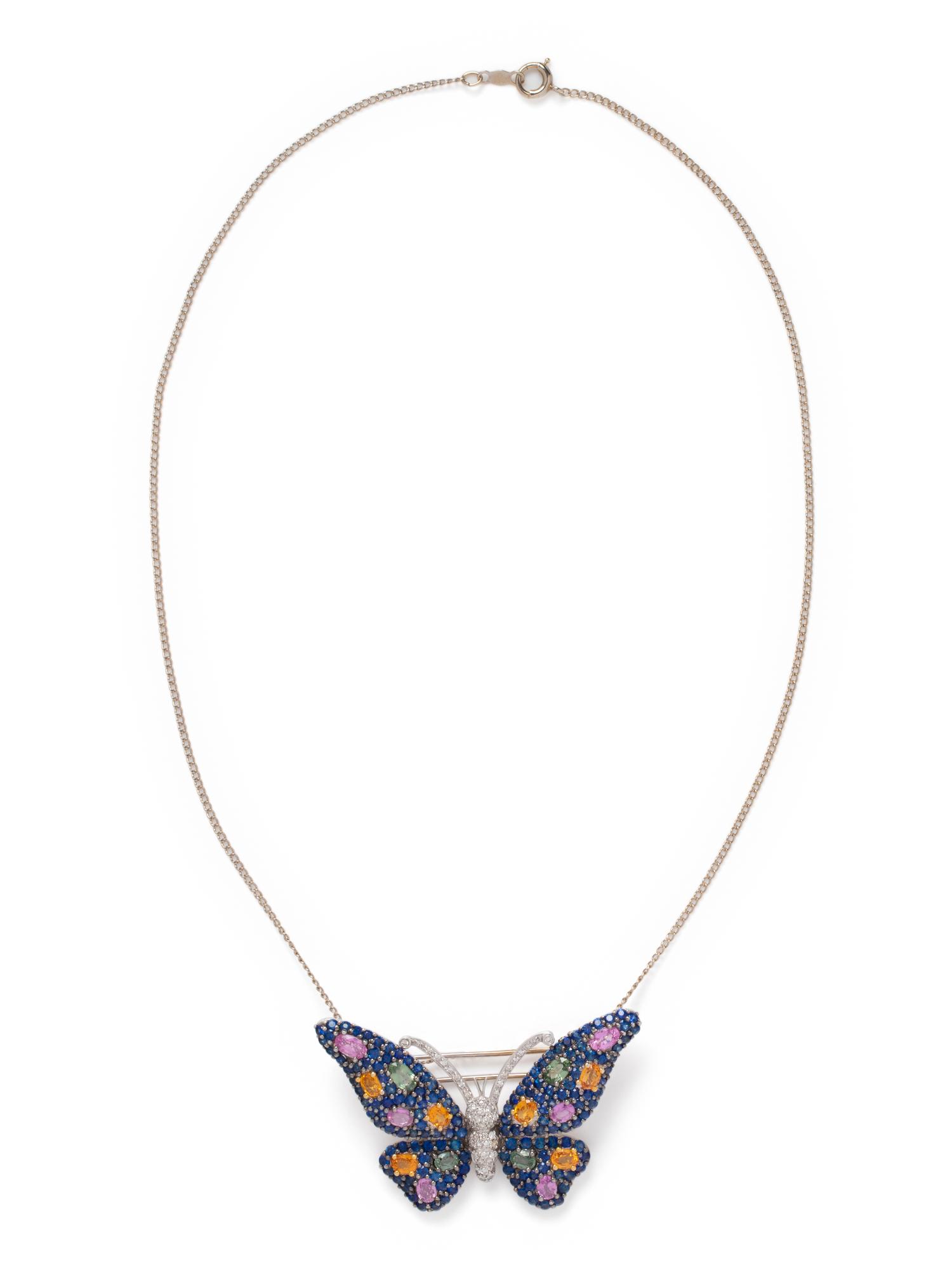 SOLD: MULTICOLOR SAPPHIRE AND DIAMOND BUTTERFLY PENDANT/BROOCH