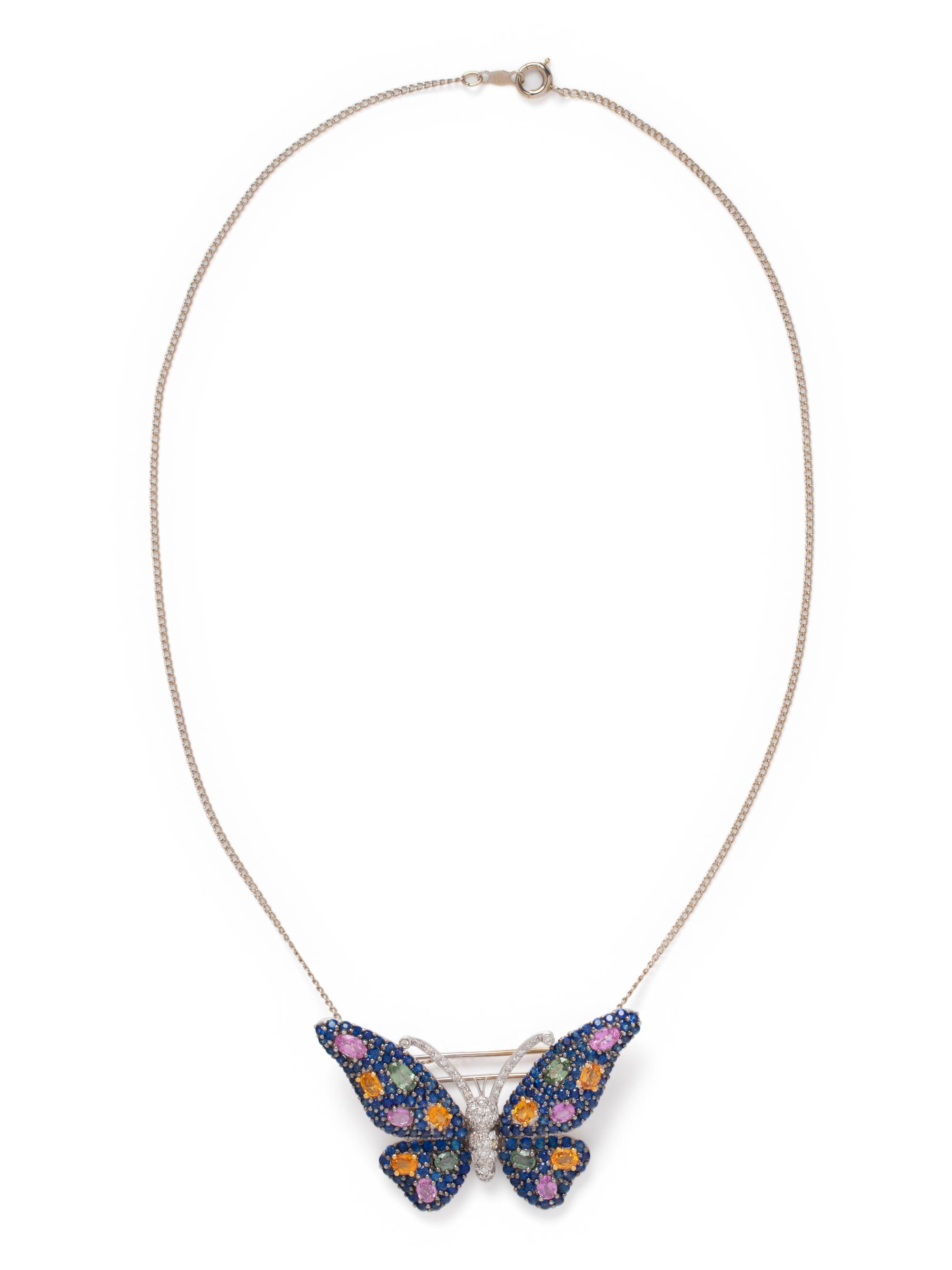 SOLD: MULTICOLOR SAPPHIRE AND DIAMOND BUTTERFLY PENDANT/BROOCH
