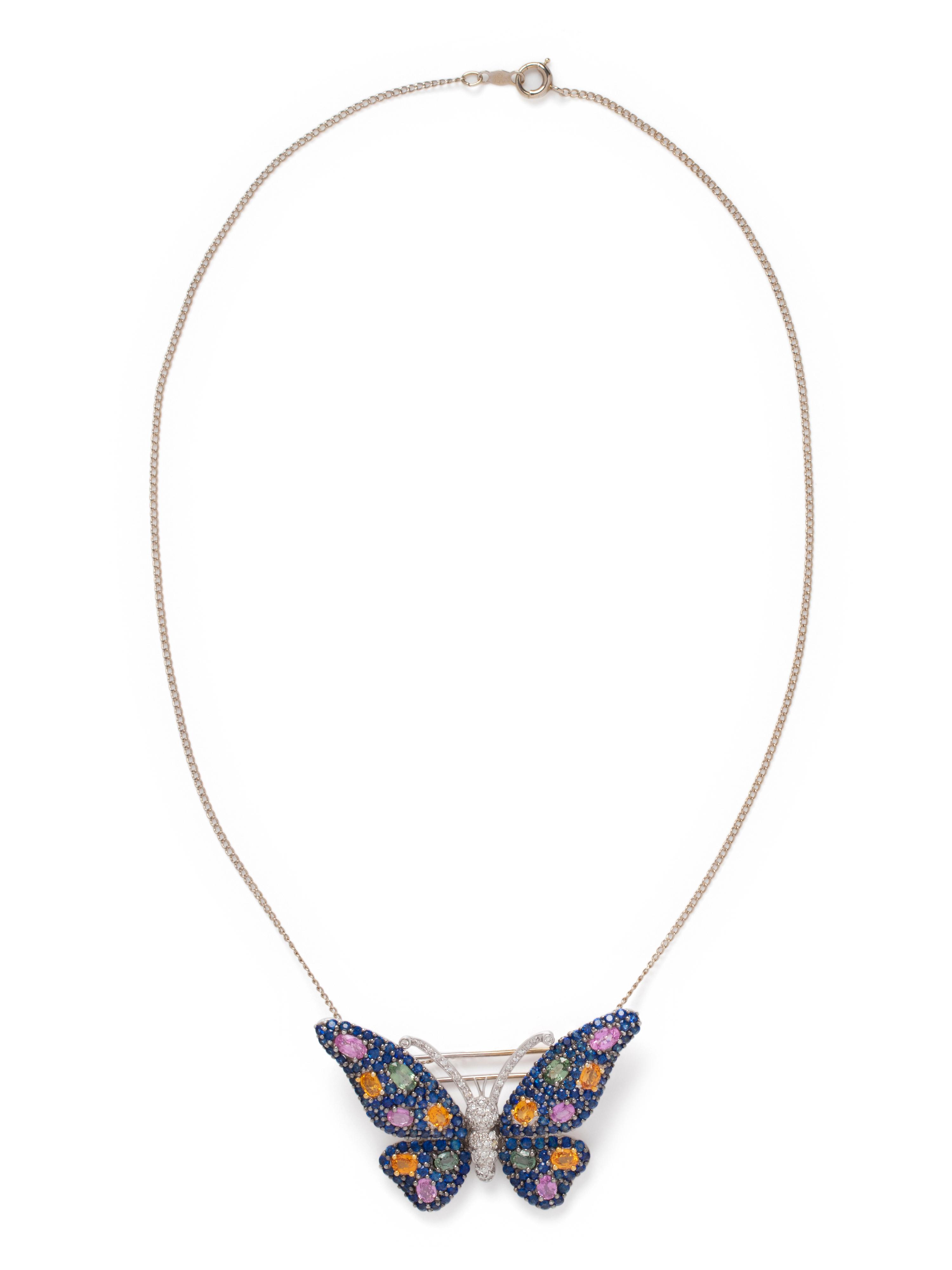 SOLD: MULTICOLOR SAPPHIRE AND DIAMOND BUTTERFLY PENDANT/BROOCH