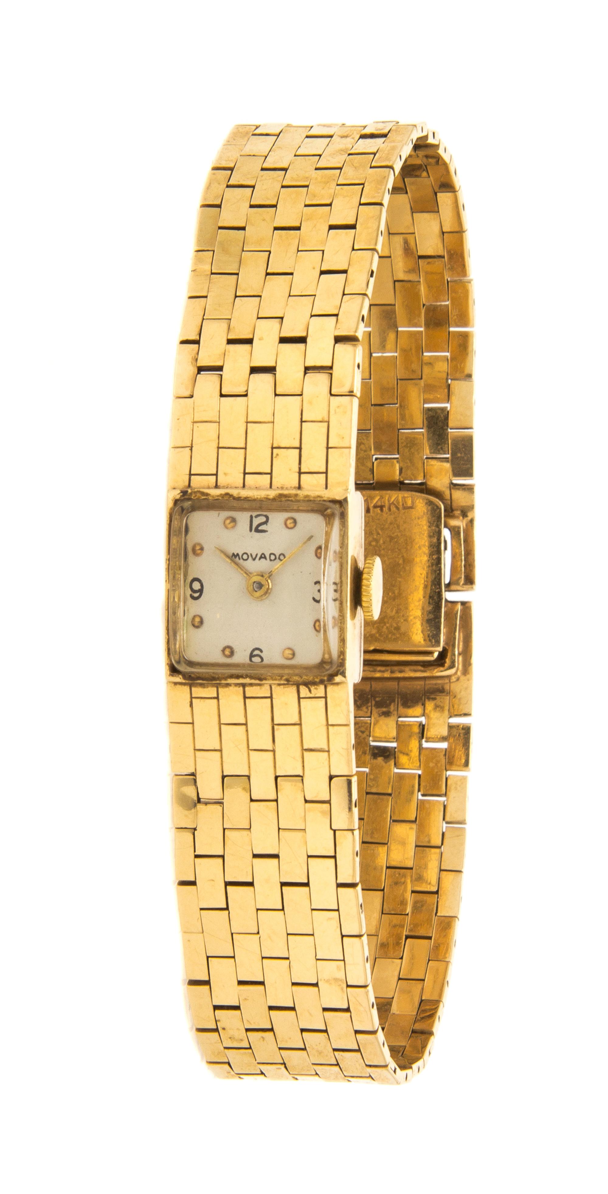 A 14 Karat Yellow Gold Bracelet Watch, Movado, 20.10 dwts.