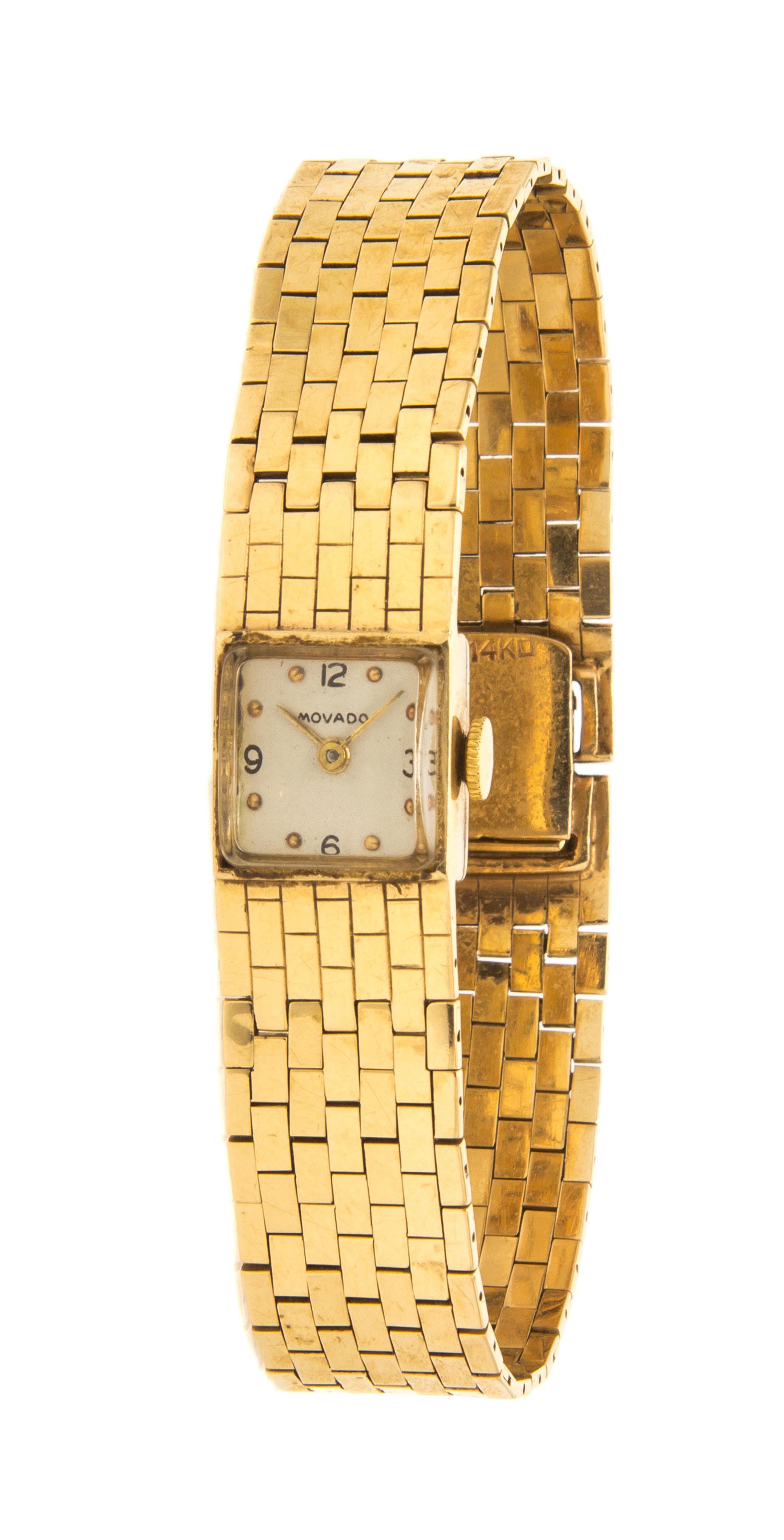 A 14 Karat Yellow Gold Bracelet Watch, Movado, 20.10 dwts.