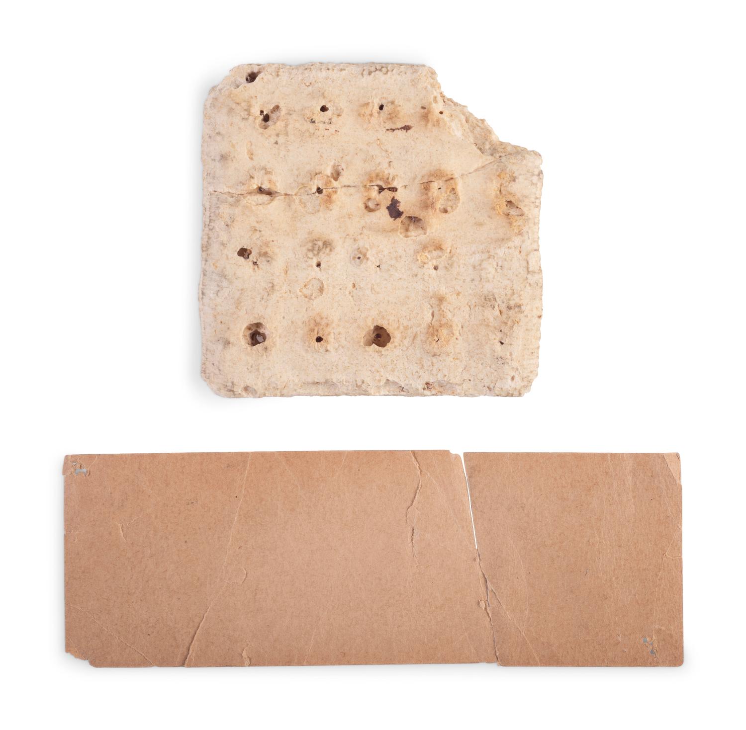 Civil War hardtack received by identified veteran in September 1864 with historical society tag.