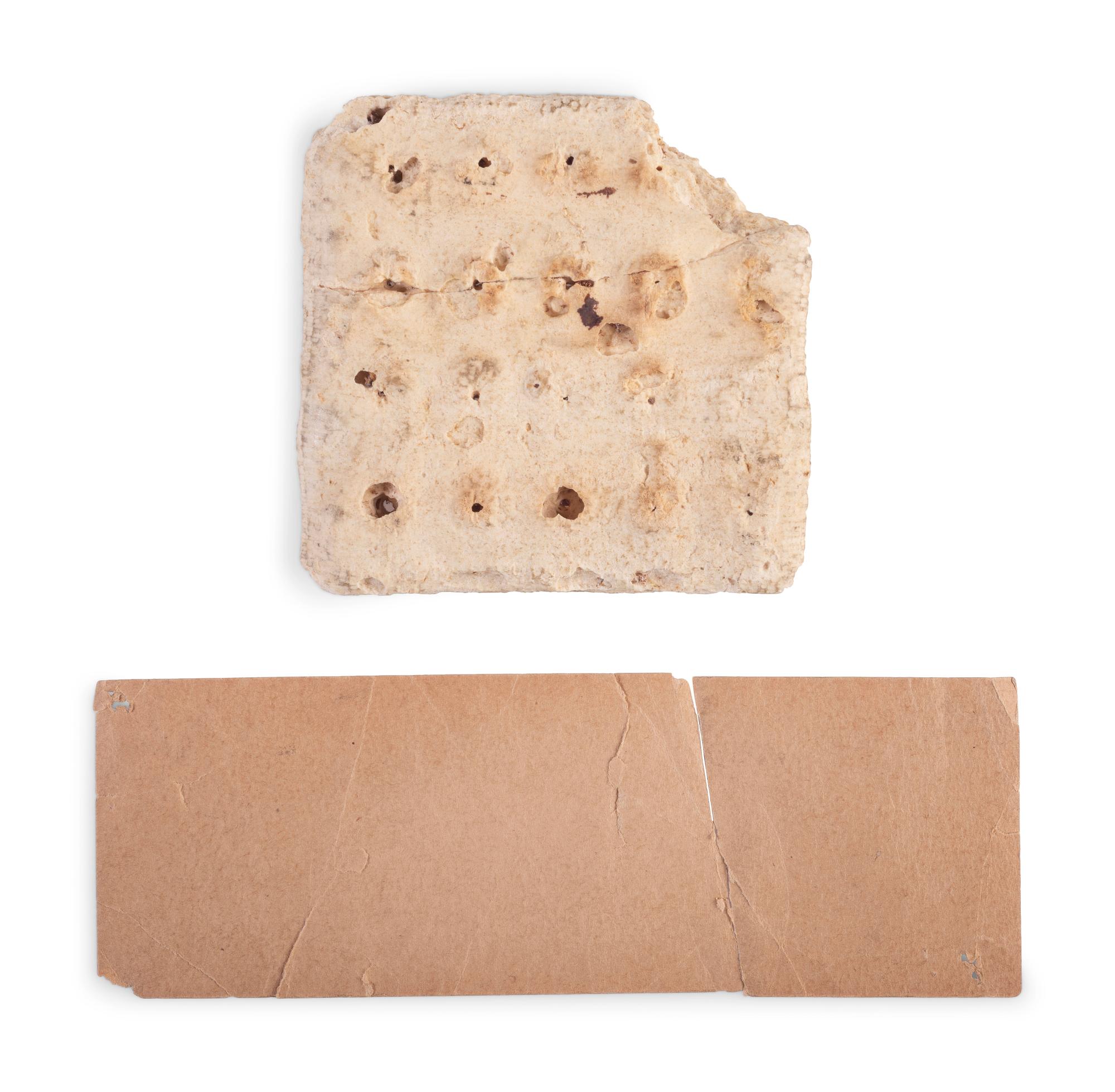 Civil War hardtack received by identified veteran in September 1864 with historical society tag.
