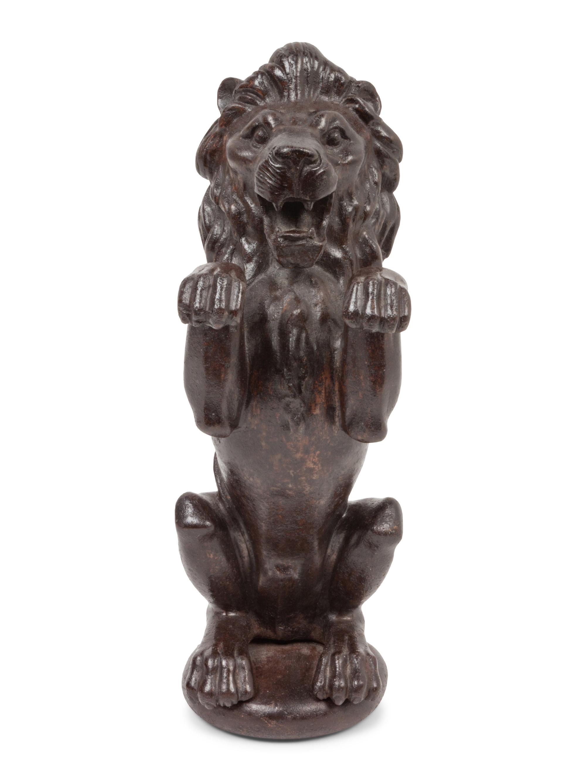 A Cast Iron Architectural Post of a Rampant Lion