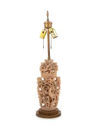 A Chinese Carved Soapstone Vase and Cover Mounted as a Lamp