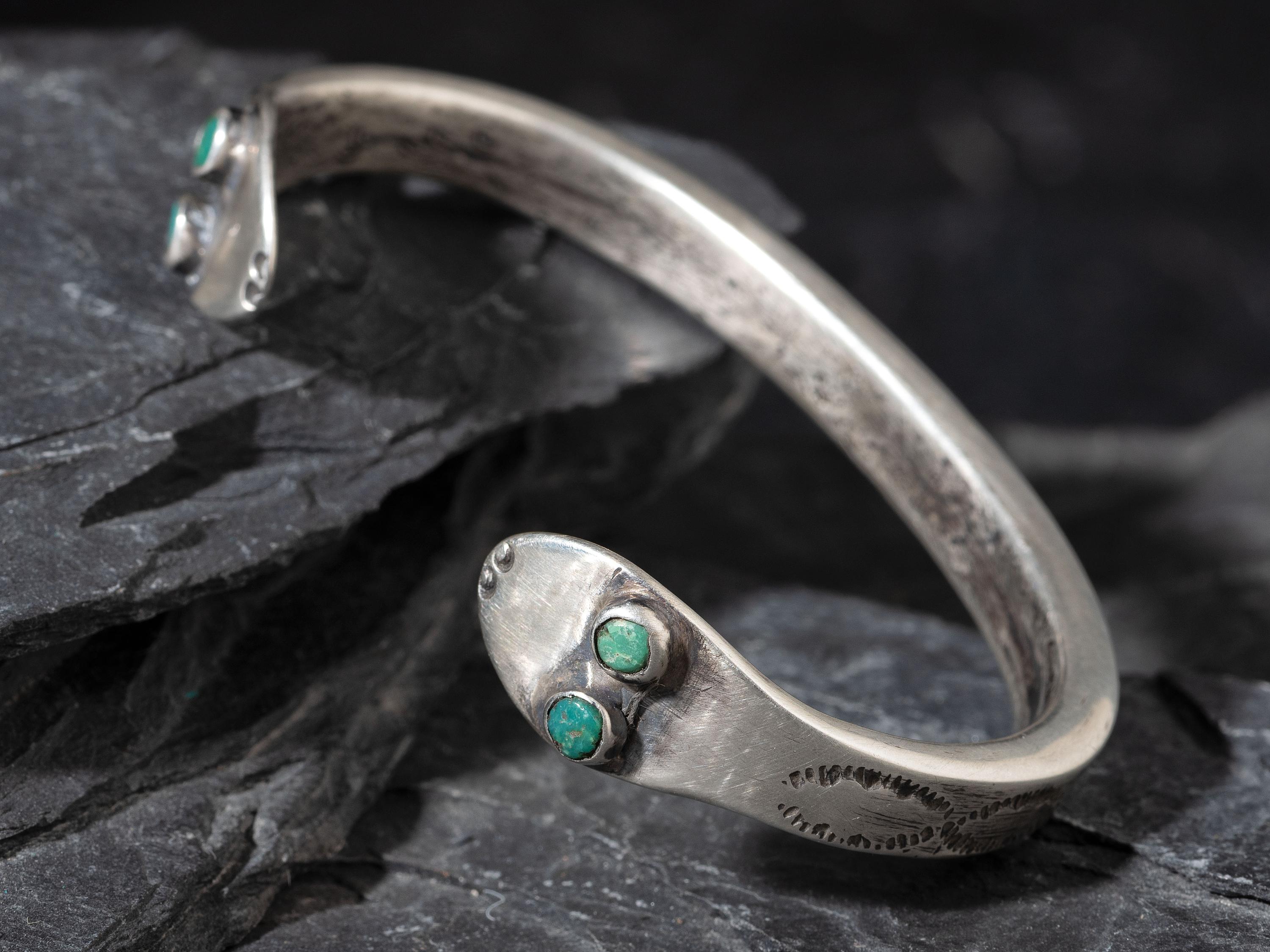 Navajo Ingot and Turquoise Snake Cuff Bracelet