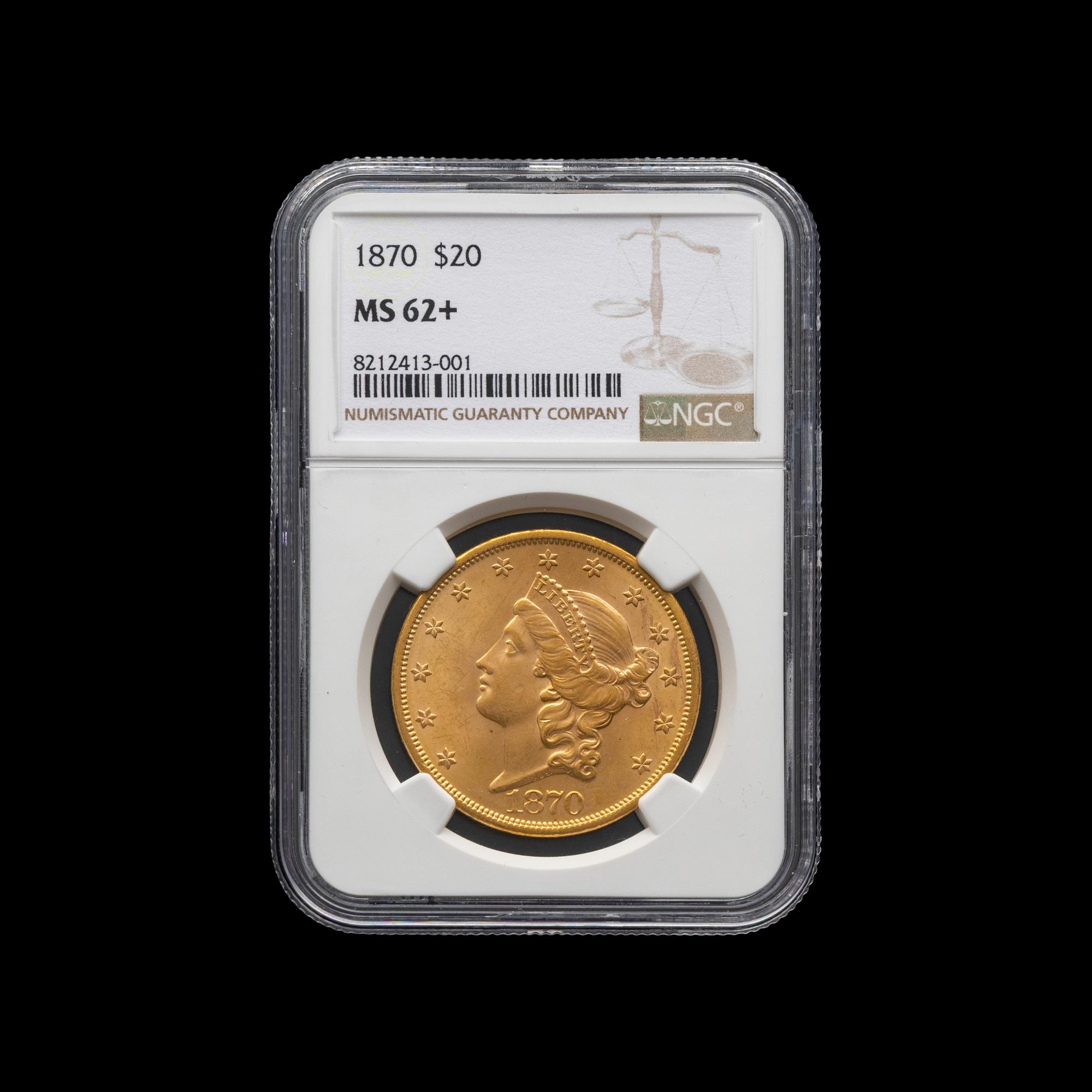 An 1870 Liberty Head $20 Gold Coin [NGC MS62+]