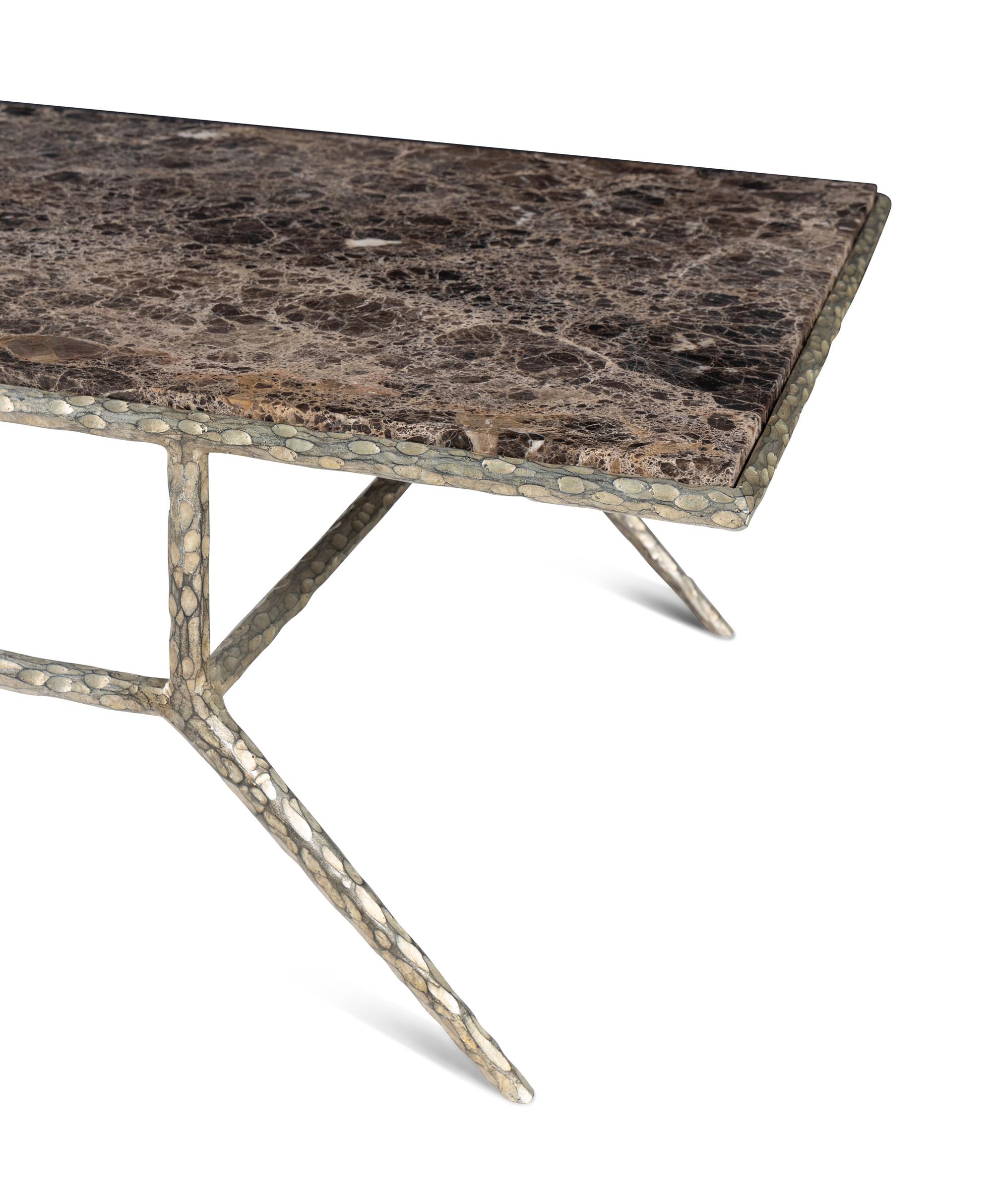 A Contemporary Gilt Metal and Marble Cocktail Table