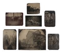 [EARLY PHOTOGRAPHY]. Large collection of assorted tintypes incl. large group portraits, bicyclists, & Edison Institute images.