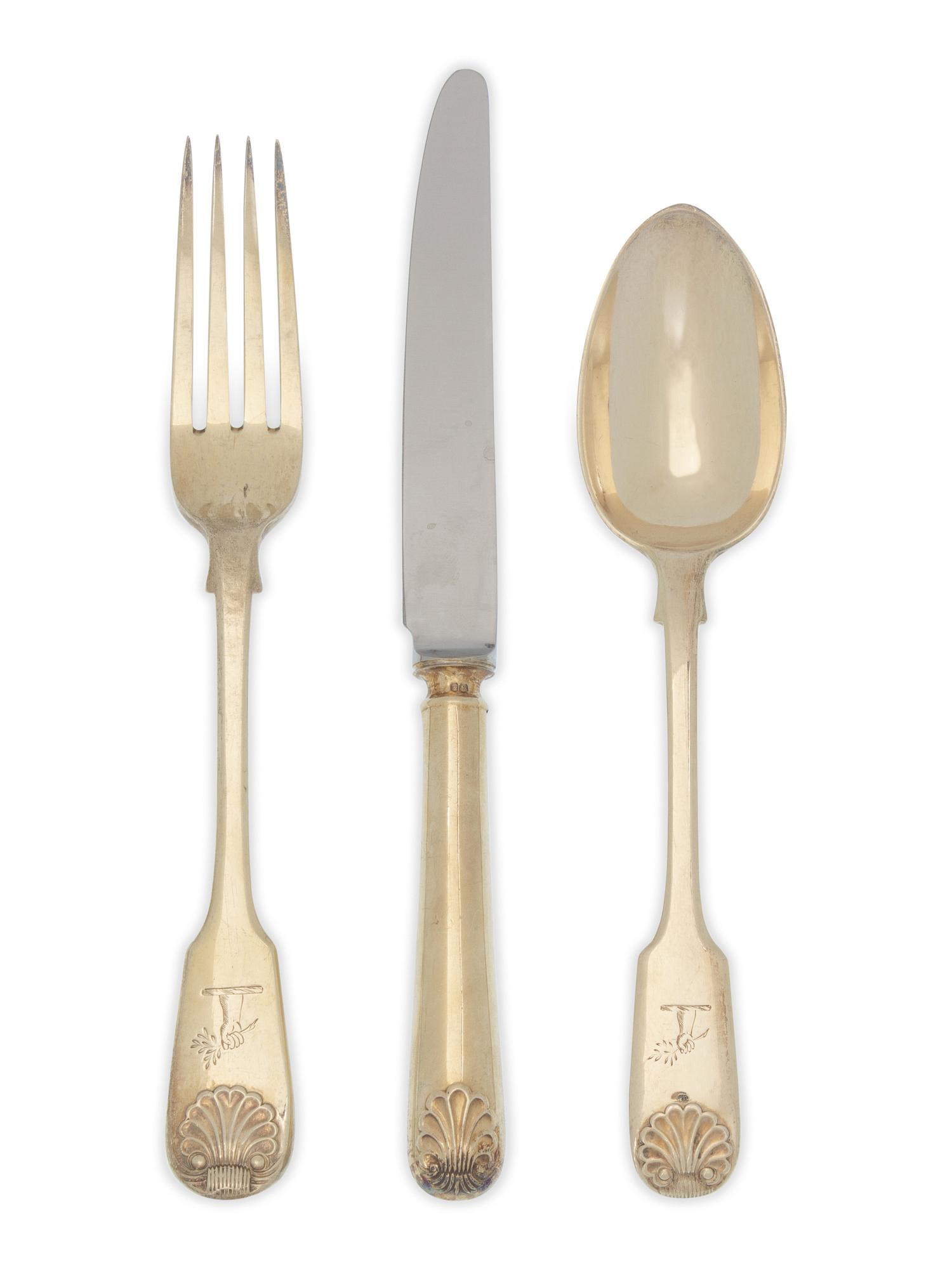 An Assembled Victorian Silver-Gilt Flatware Service