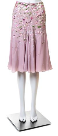 A Nina Ricci Pink Silk Floral Beaded Skirt, Size 4.
