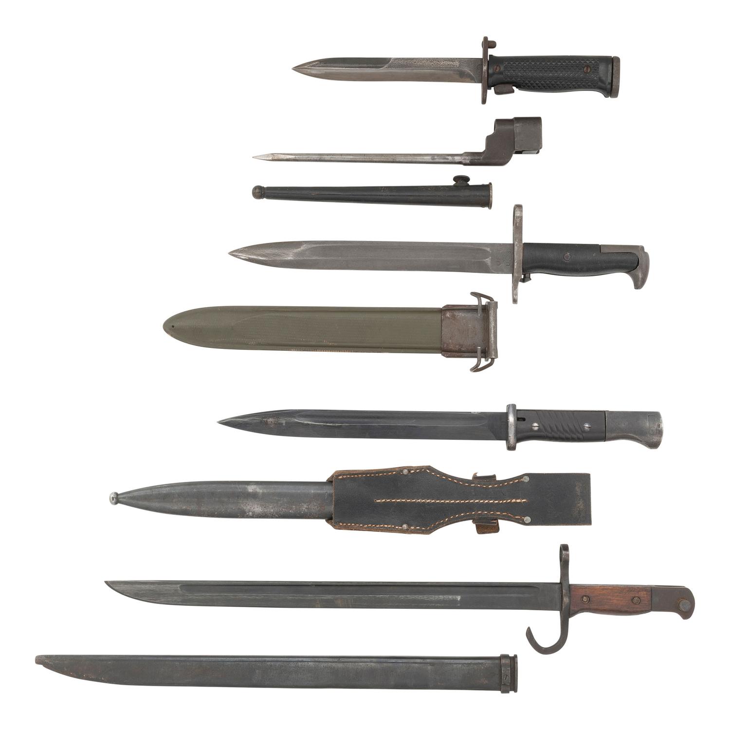 Group of 5 Bayonets: US M1, Japanese Type 30, German k98, SMLE and M5