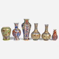 Six small Chinese export clobbered porcelain cabinet vases 外銷瓷小件一組六件 18th to early 19th century ???????