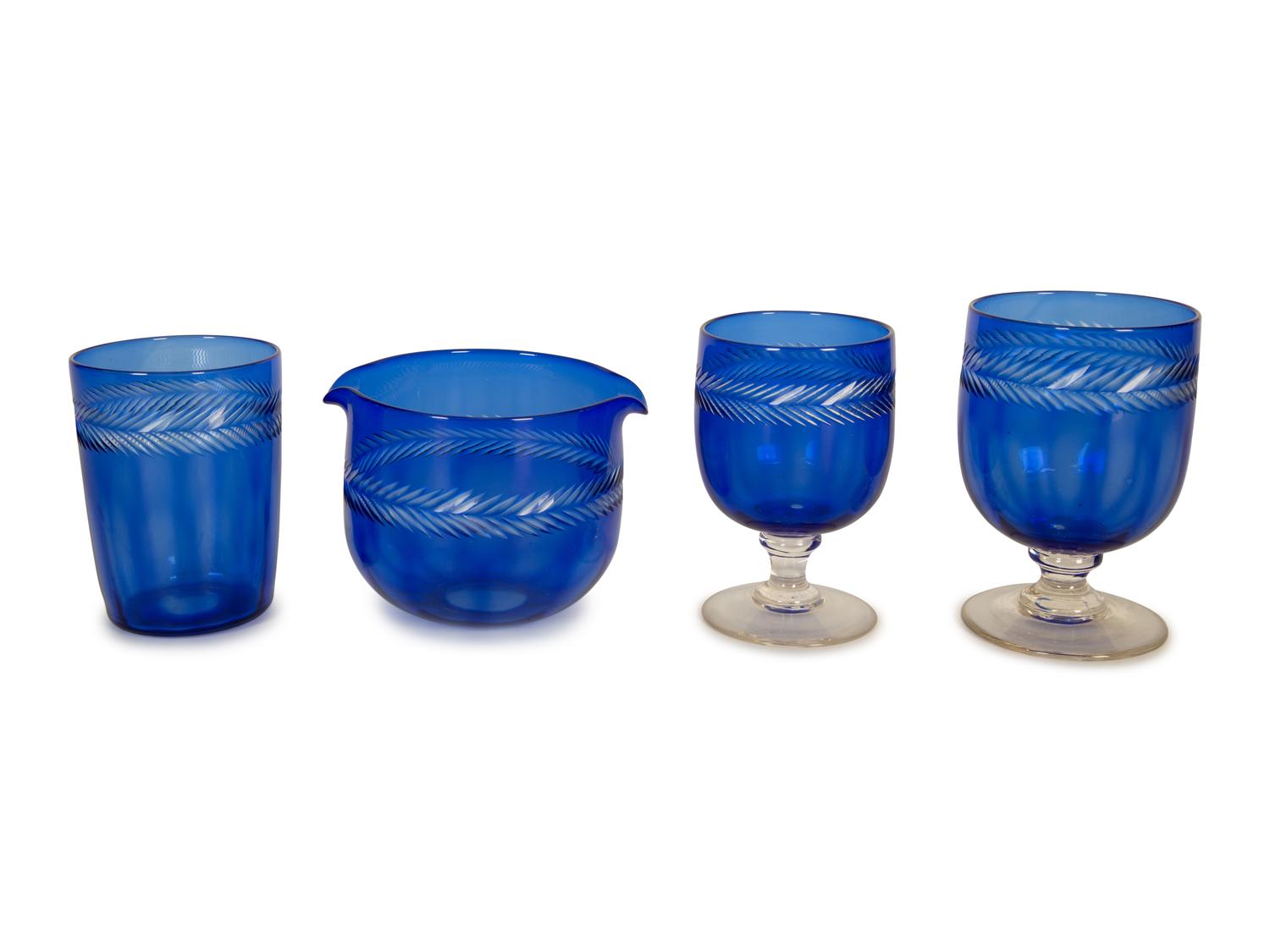 A Bohemian Cobalt Glass Service for Six