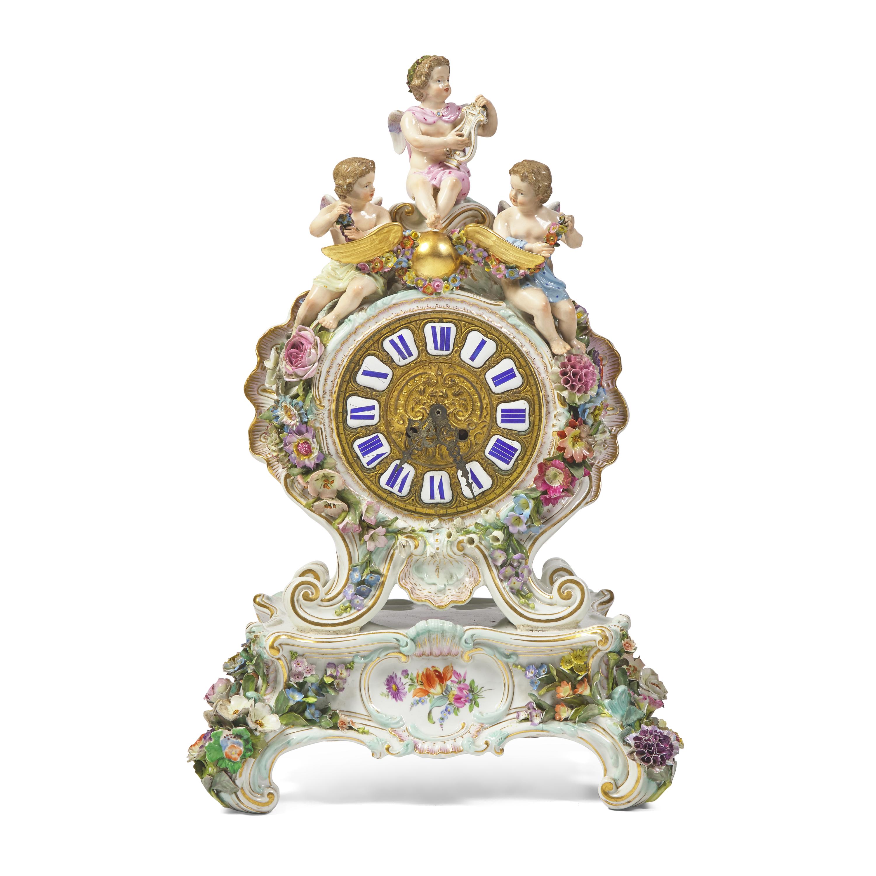 A Meissen Porcelain Mantel Clock Emblematic of Music