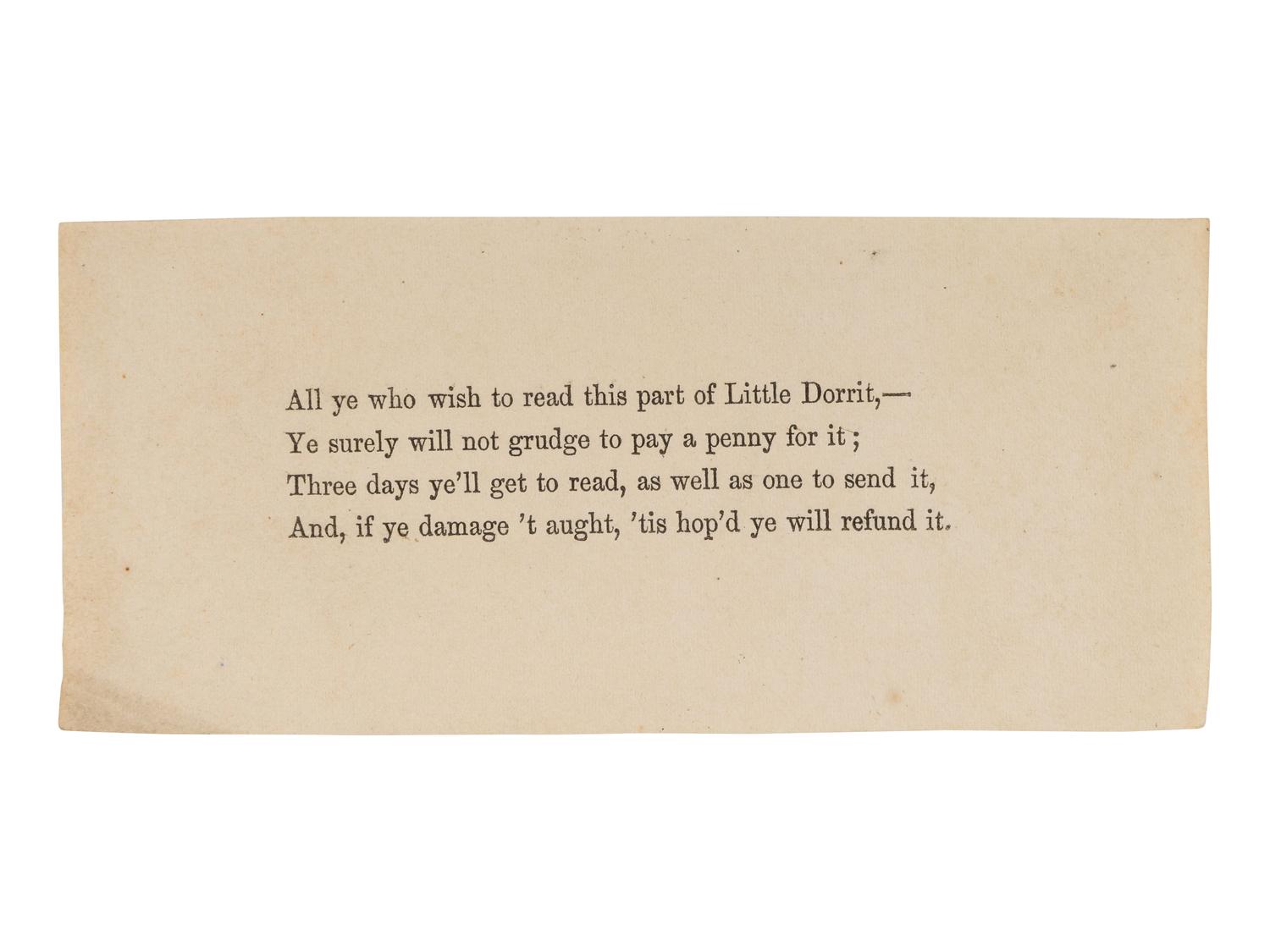 DICKENS, Charles (1812-1870). Little Dorrit . London: Bradbury and Evans, December 1855 - June 1857.