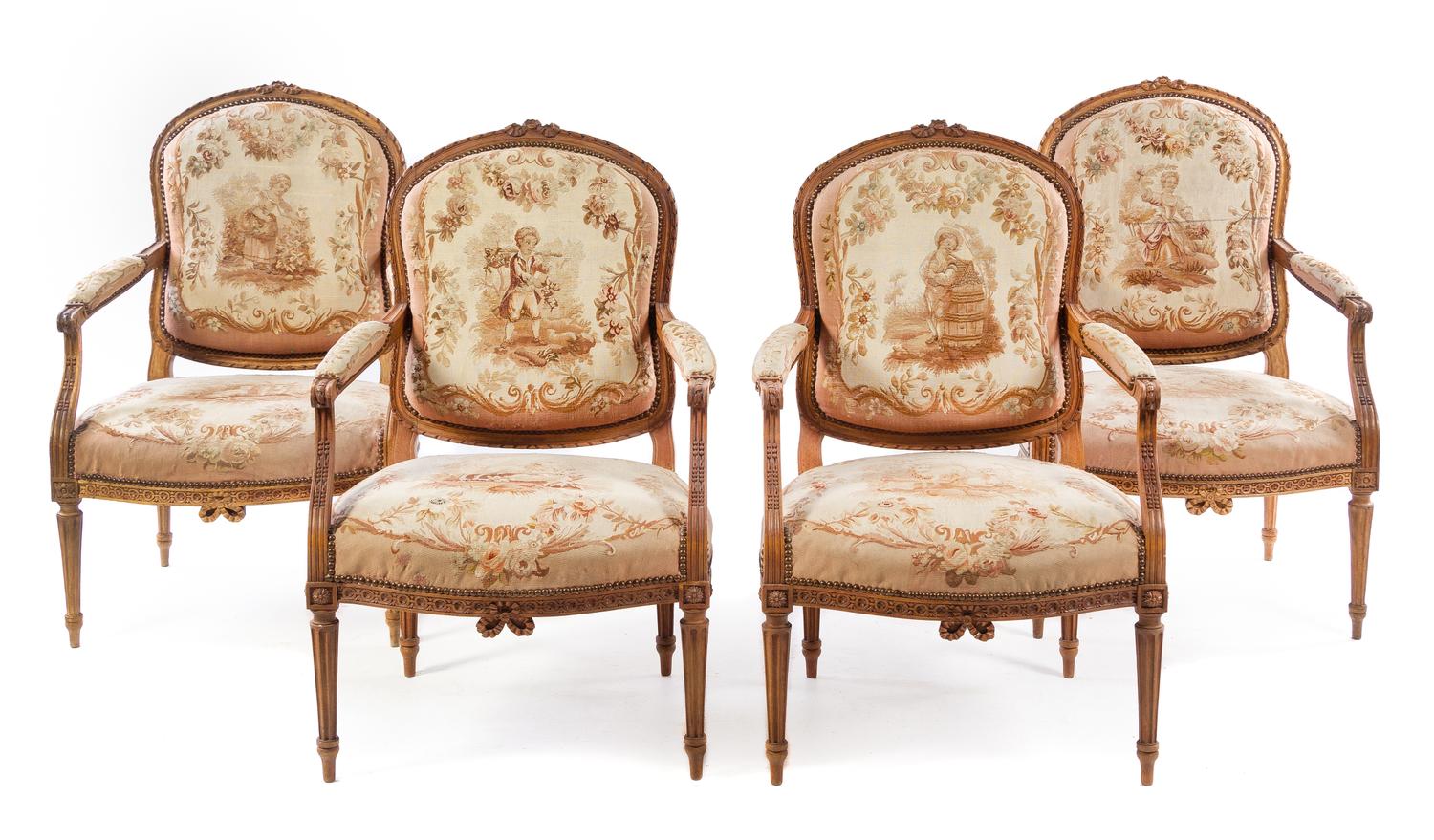 A Set of Four Louis XVI Style Fauteuils Height 38 5/8 inches. — 20TH CENTURY
