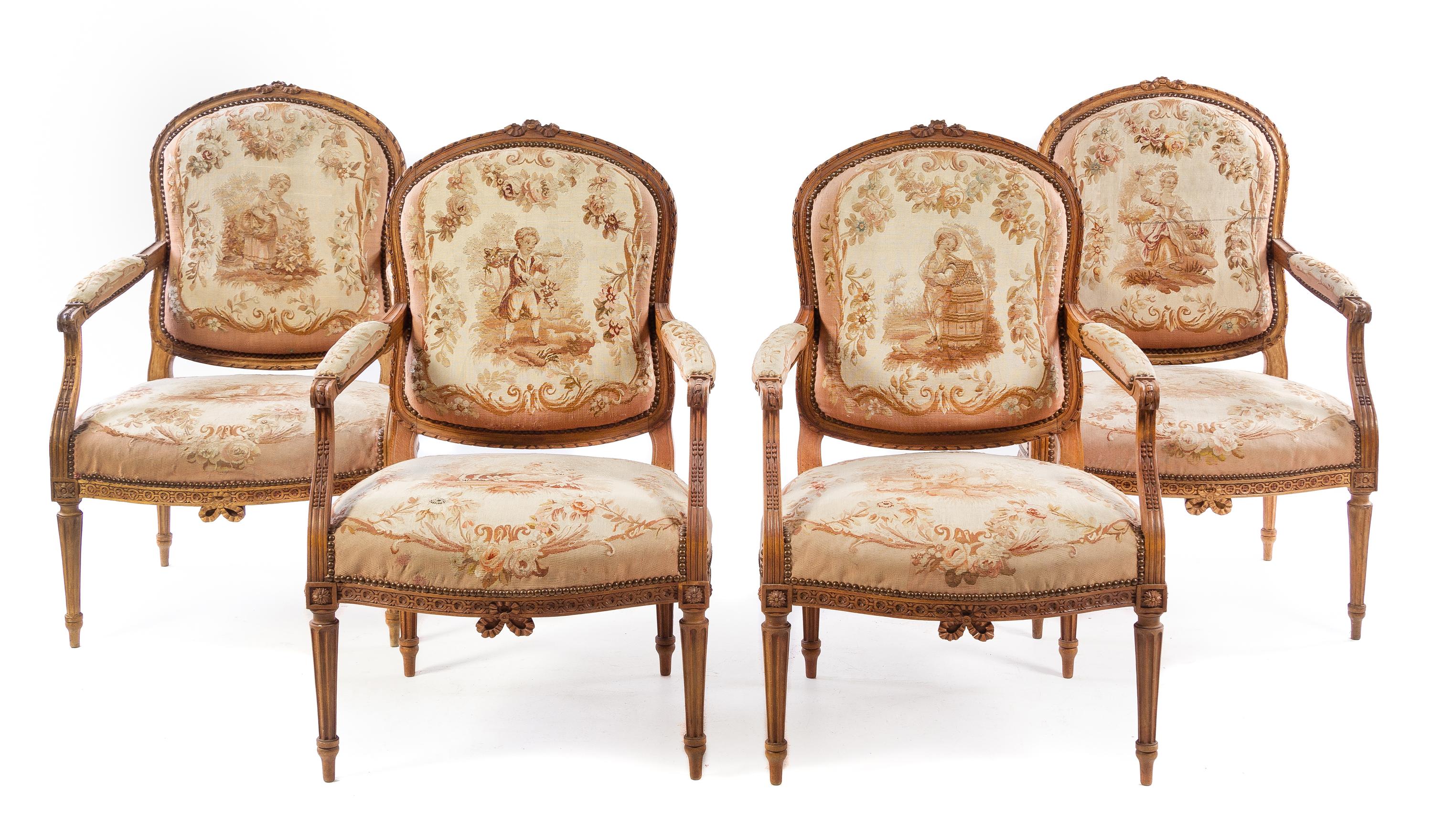 A Set of Four Louis XVI Style Fauteuils Height 38 5/8 inches. — 20TH CENTURY