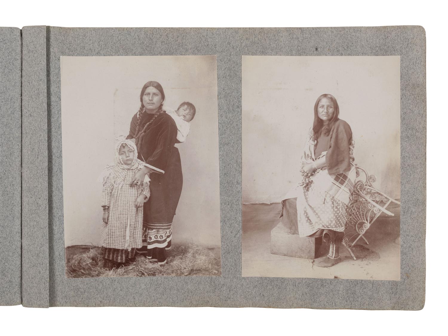 [NATIVE AMERICANS]. Album containing 25 photographs of Native American subjects from Indian Territory, incl. 2 images of Geronimo and works by Lenny & Sawyer and Will Soule.