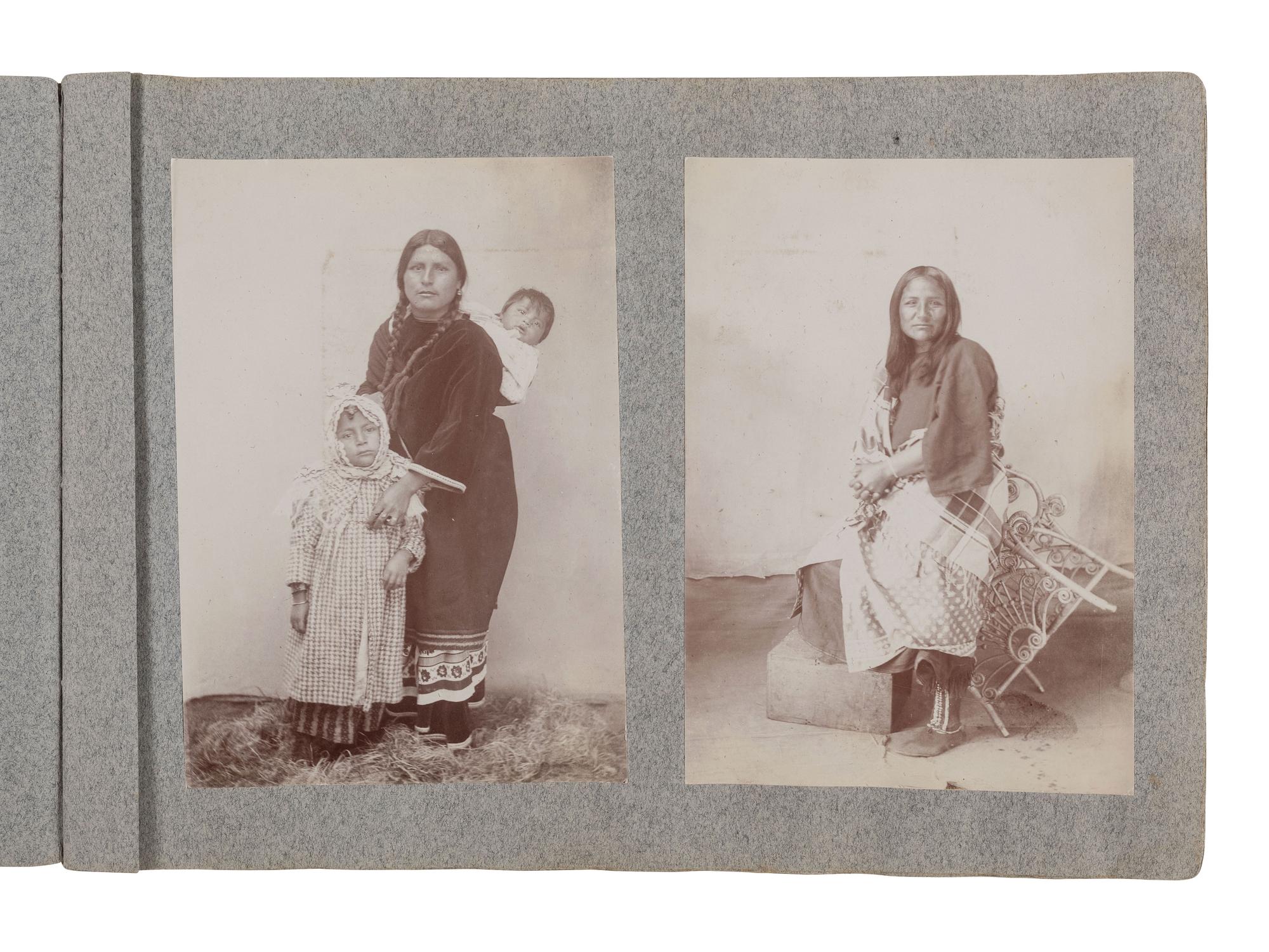 [NATIVE AMERICANS]. Album containing 25 photographs of Native American subjects from Indian Territory, incl. 2 images of Geronimo and works by Lenny & Sawyer and Will Soule.
