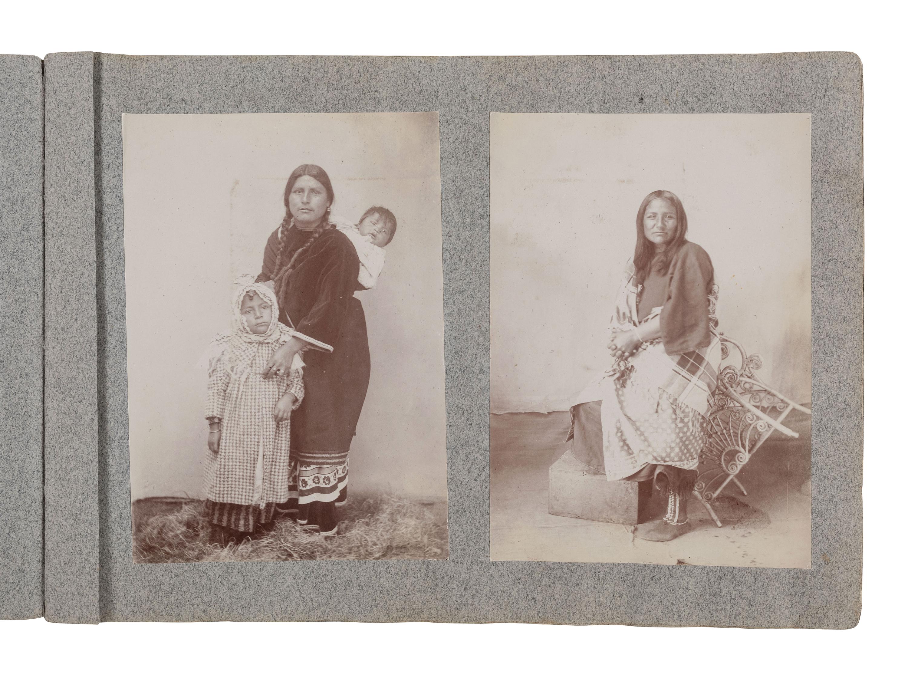 [NATIVE AMERICANS]. Album containing 25 photographs of Native American subjects from Indian Territory, incl. 2 images of Geronimo and works by Lenny & Sawyer and Will Soule.