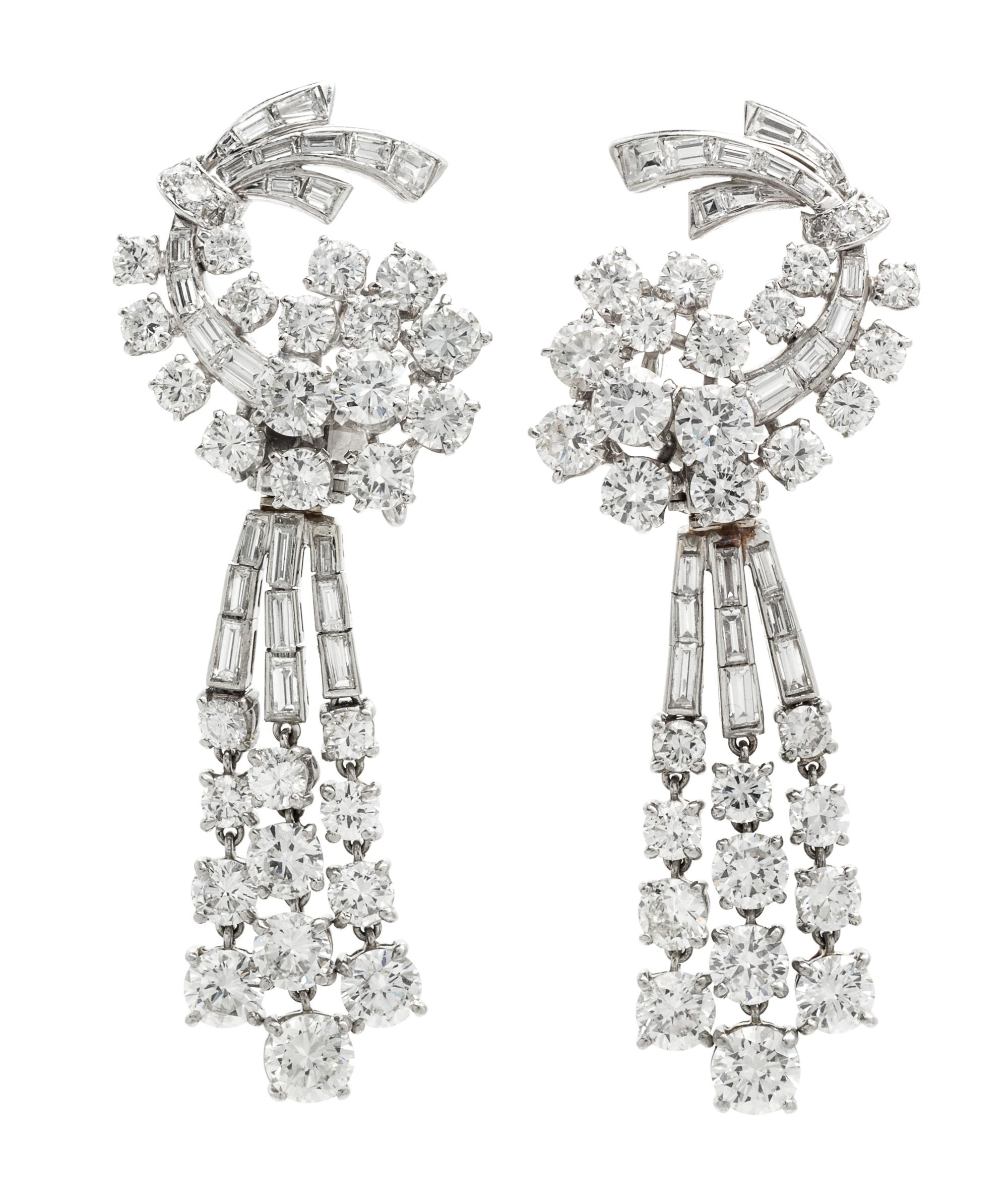 A Pair of Platinum, White Gold and Diamond Convertible Earclips, Van Cleef & Arpels, Circa 1950, 23.00 dwts.
