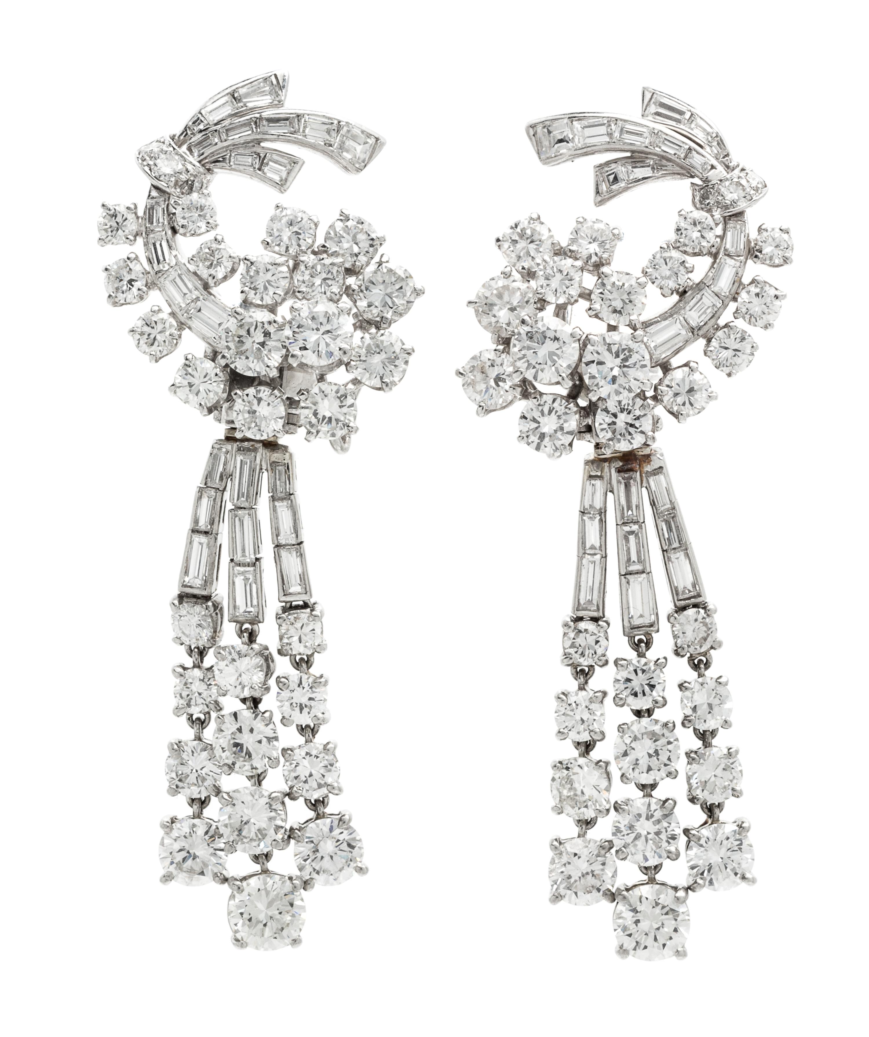 A Pair of Platinum, White Gold and Diamond Convertible Earclips, Van Cleef & Arpels, Circa 1950, 23.00 dwts.