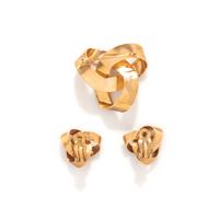 YELLOW GOLD KNOT BROOCH AND EARRINGS
