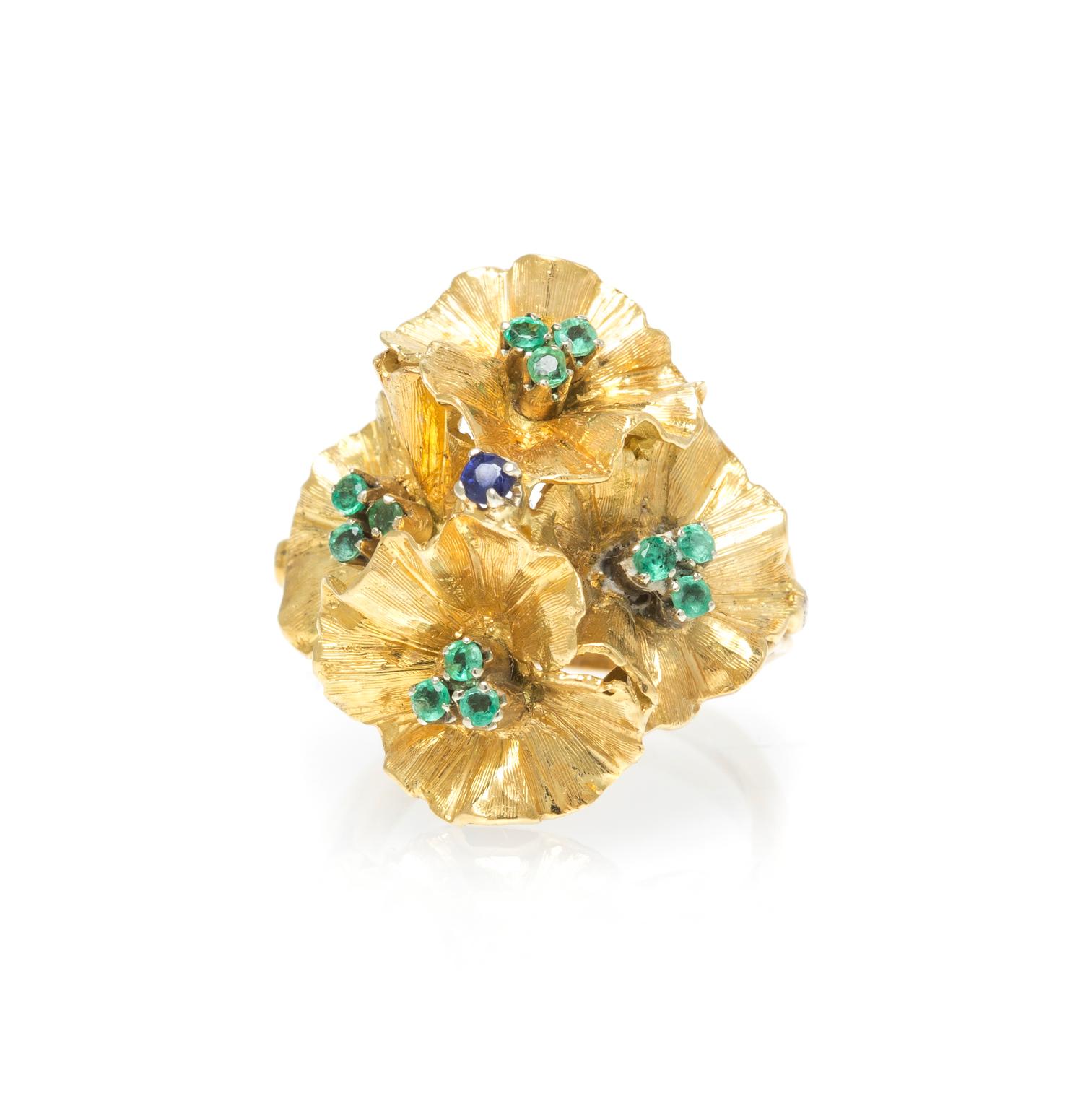 A Yellow Gold, Emerald and Sapphire, 4.20 dwts.