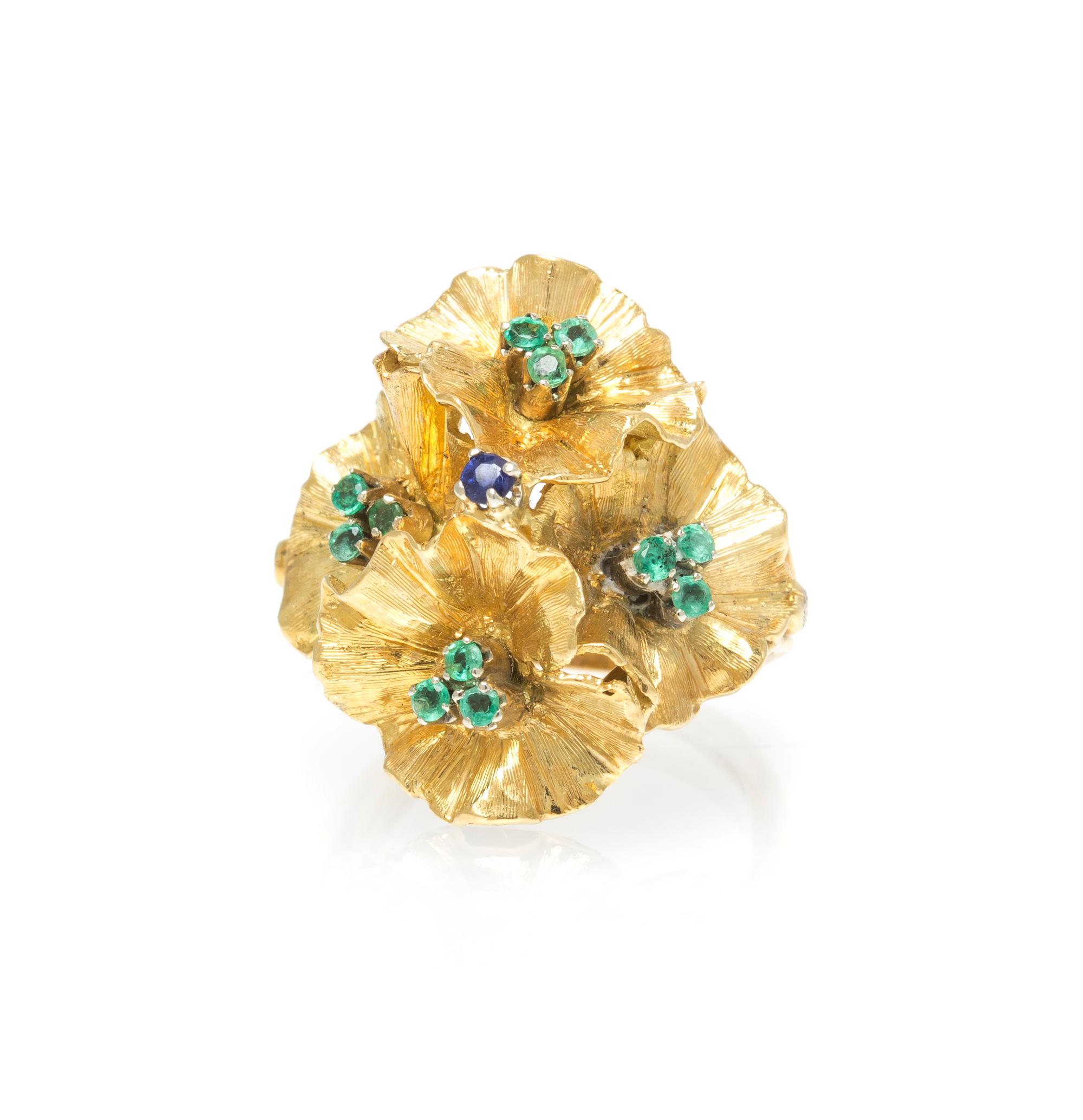 A Yellow Gold, Emerald and Sapphire, 4.20 dwts.