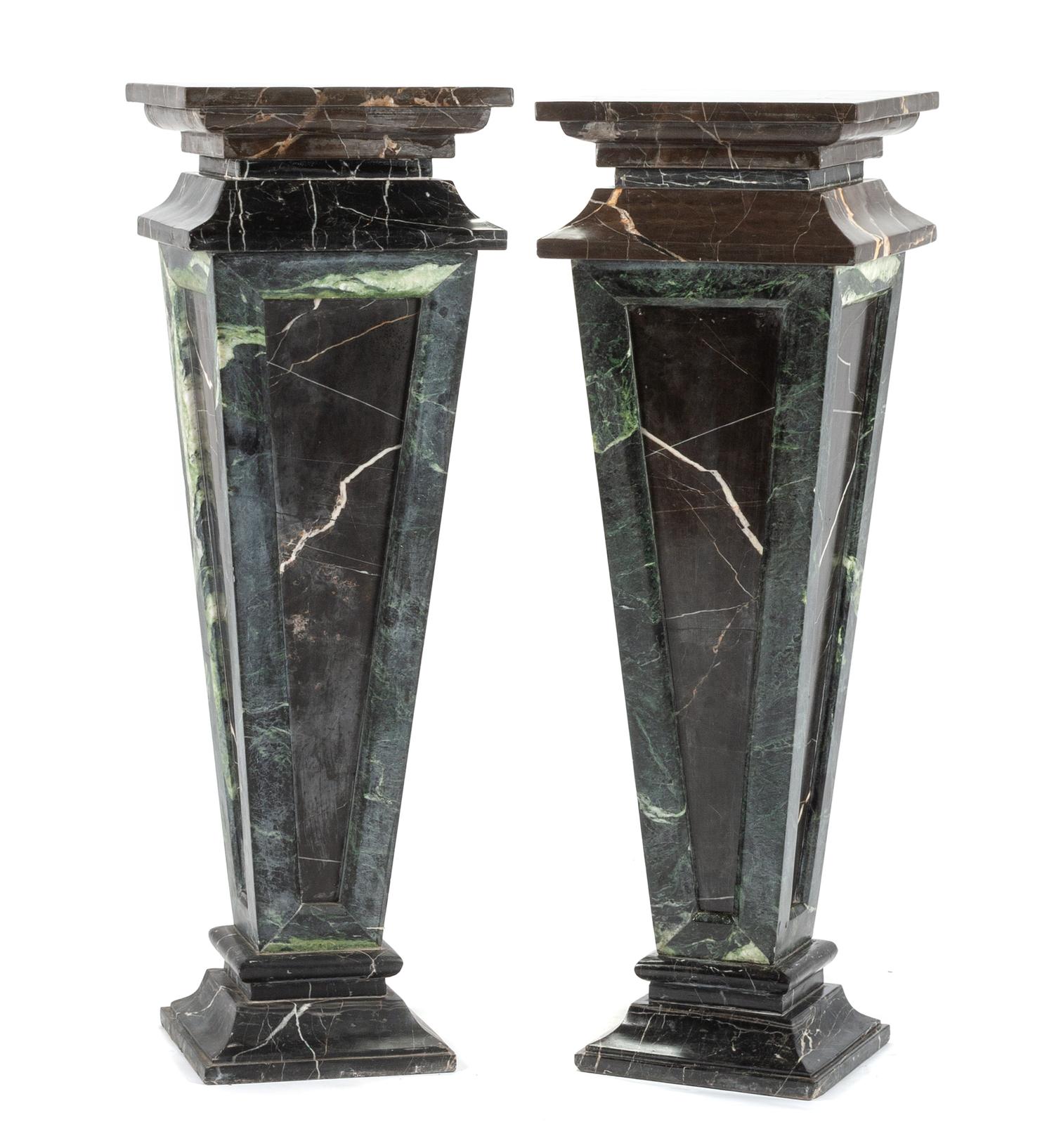 A Pair of Italian Neoclassical Style Marble Pedestals Height 41 inches.