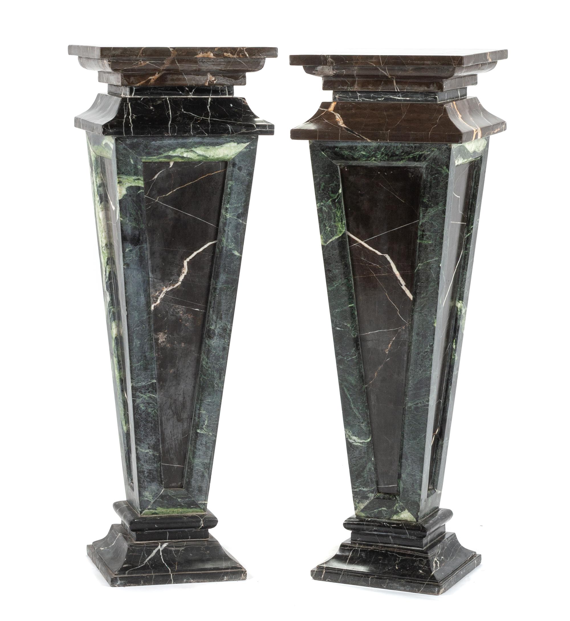 A Pair of Italian Neoclassical Style Marble Pedestals Height 41 inches.