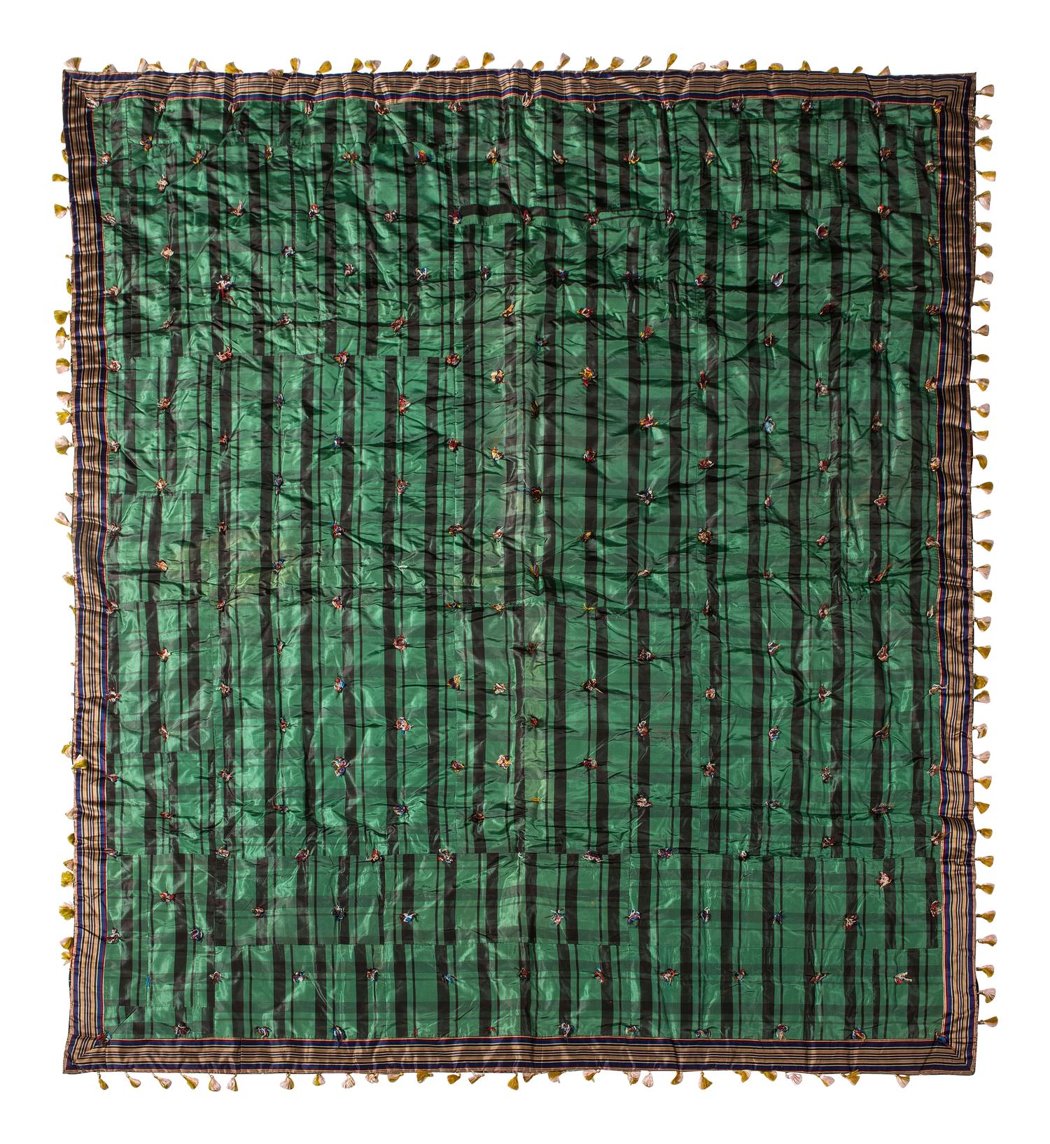 [CIVIL WAR]. Commemorative crazy quilt featuring political campaign and Civil War reunion ribbons.