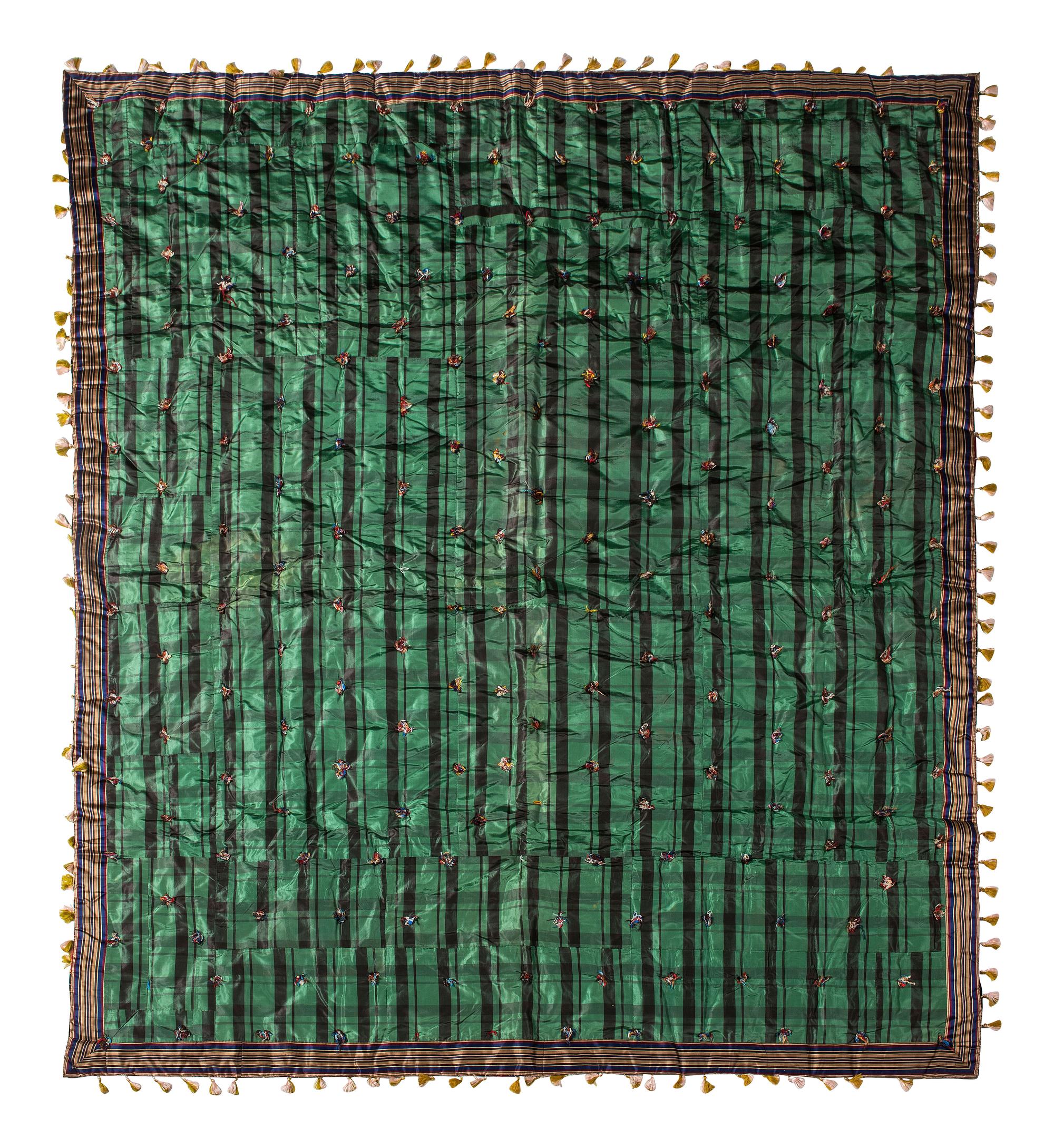 [CIVIL WAR]. Commemorative crazy quilt featuring political campaign and Civil War reunion ribbons.
