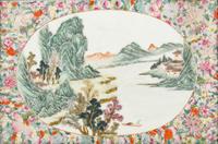 A Chinese Famille Rose Porcelain Wall Panel