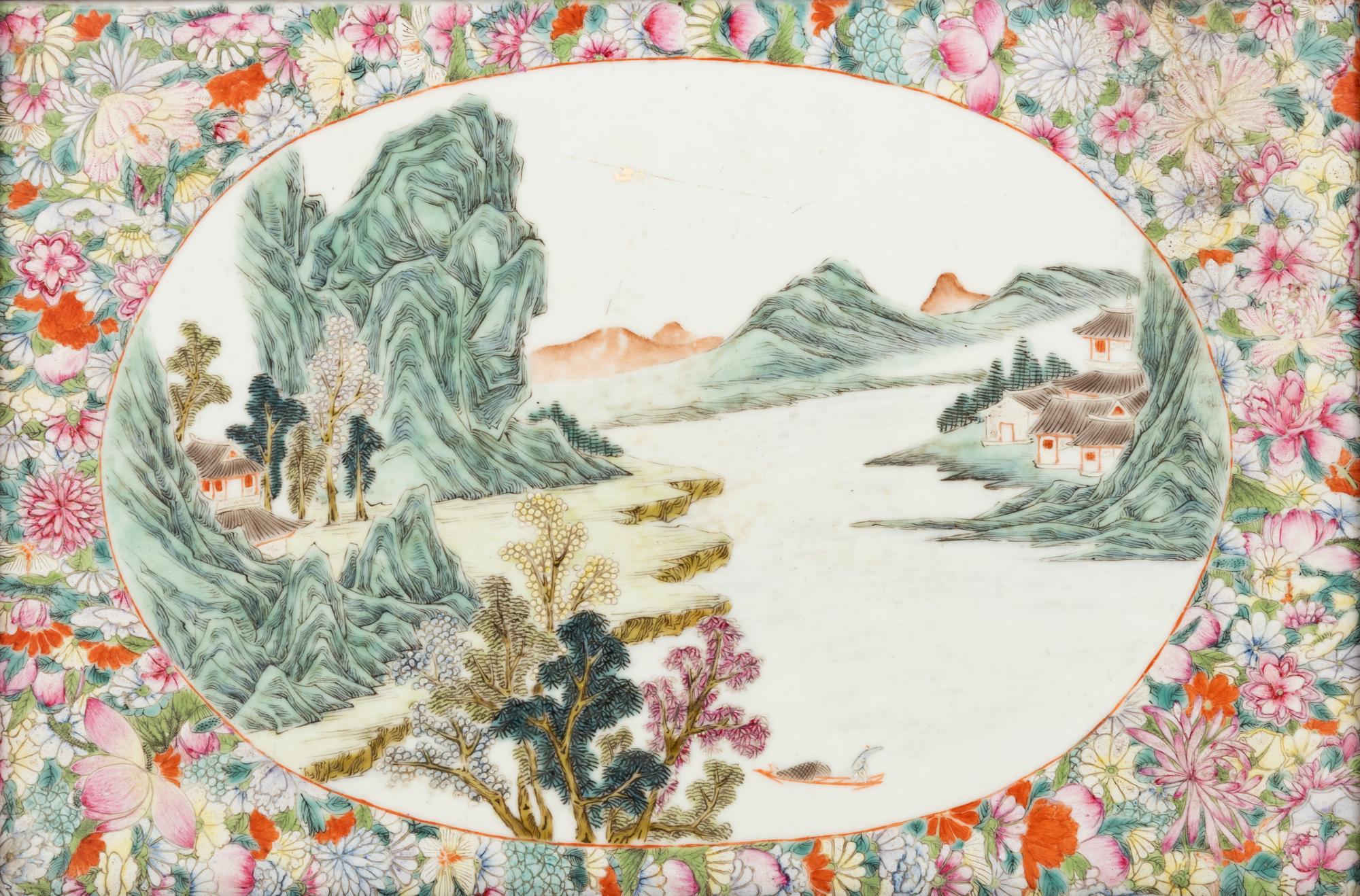 A Chinese Famille Rose Porcelain Wall Panel