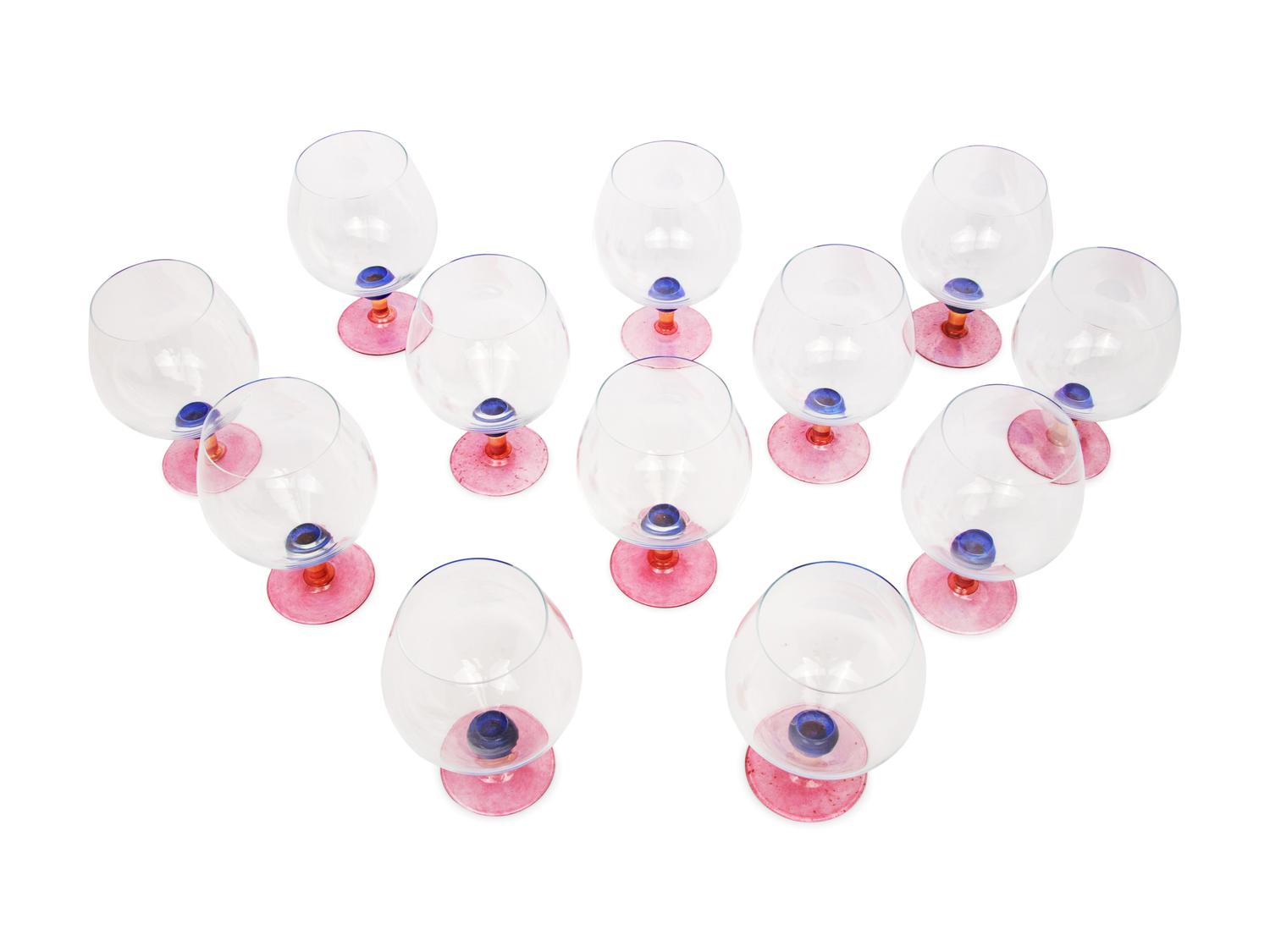 A Set of Twelve Czech Colored Glass Snifters