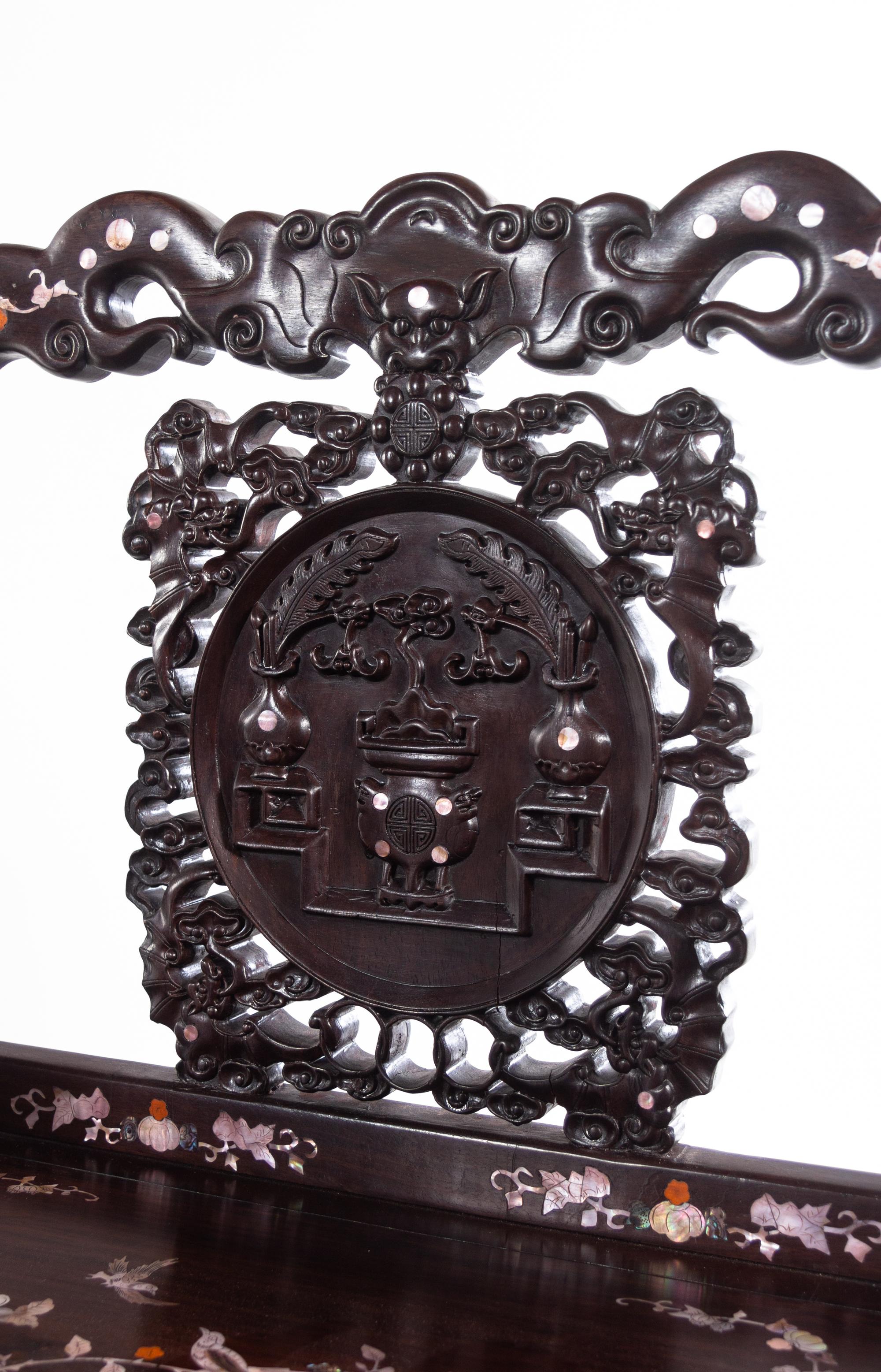 A Set of Chinese Rosewood and Mother-of-Pearl Inlaid Furniture