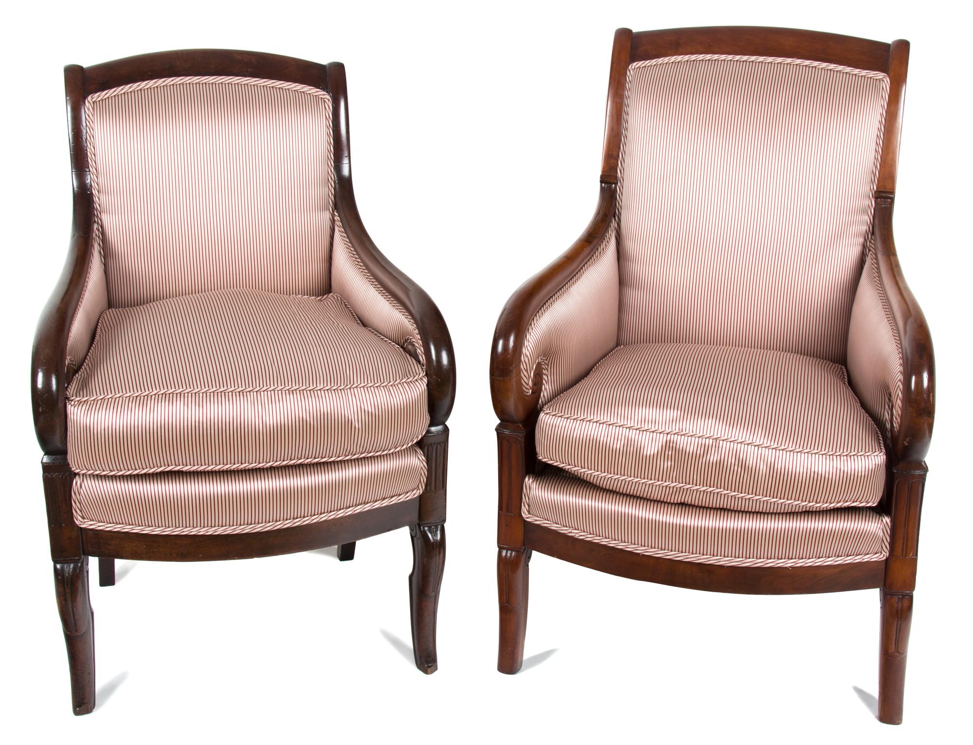 A Pair of Directoire Style Mahogany Bergeres Height 36 inches. — LATE 19TH CENTURY