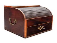 A Regency Marquetry and Parquetry Decorated Mahogany Tambour-Front Writing Box